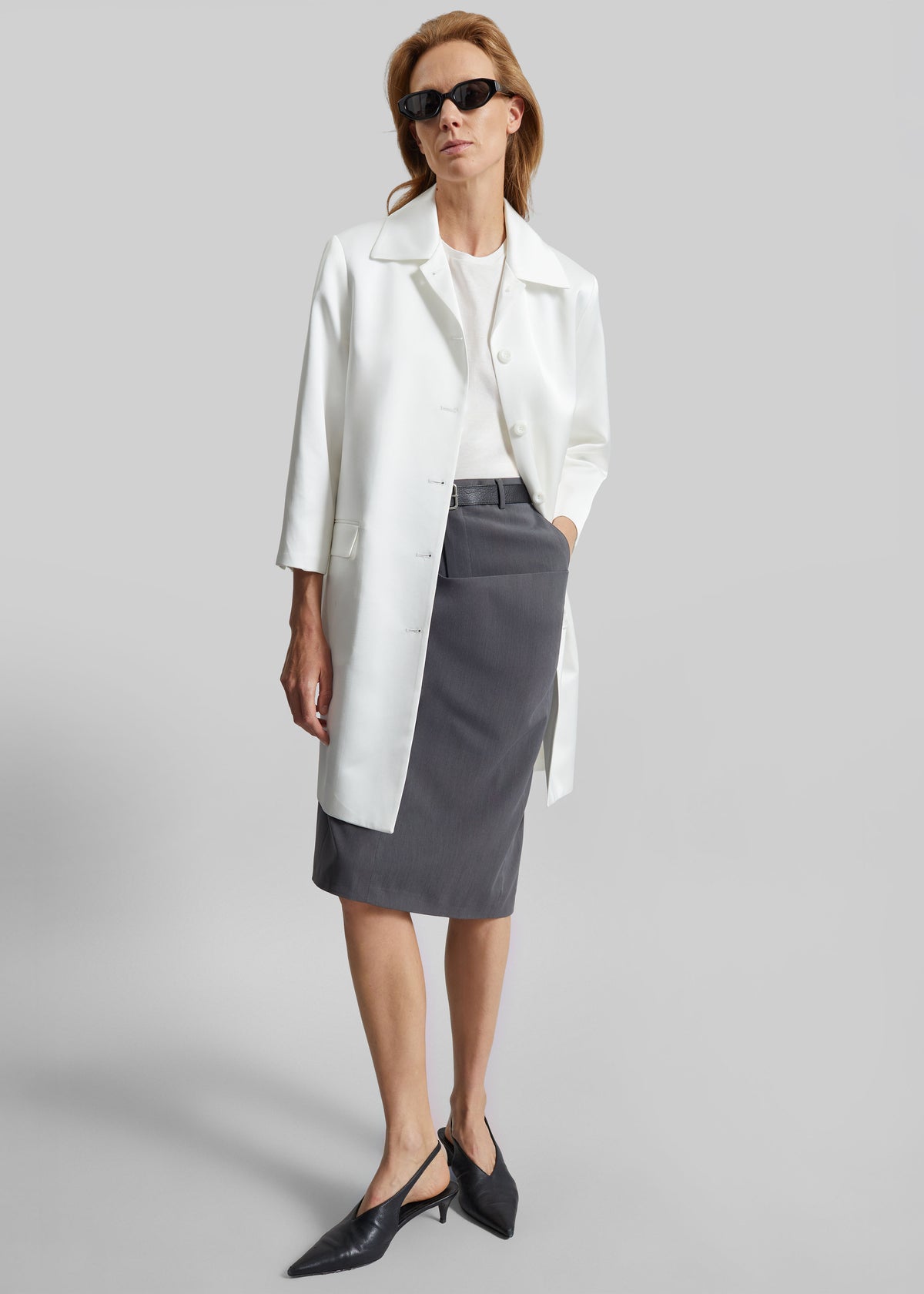 Vavin Satin Long Jacket - White - 3