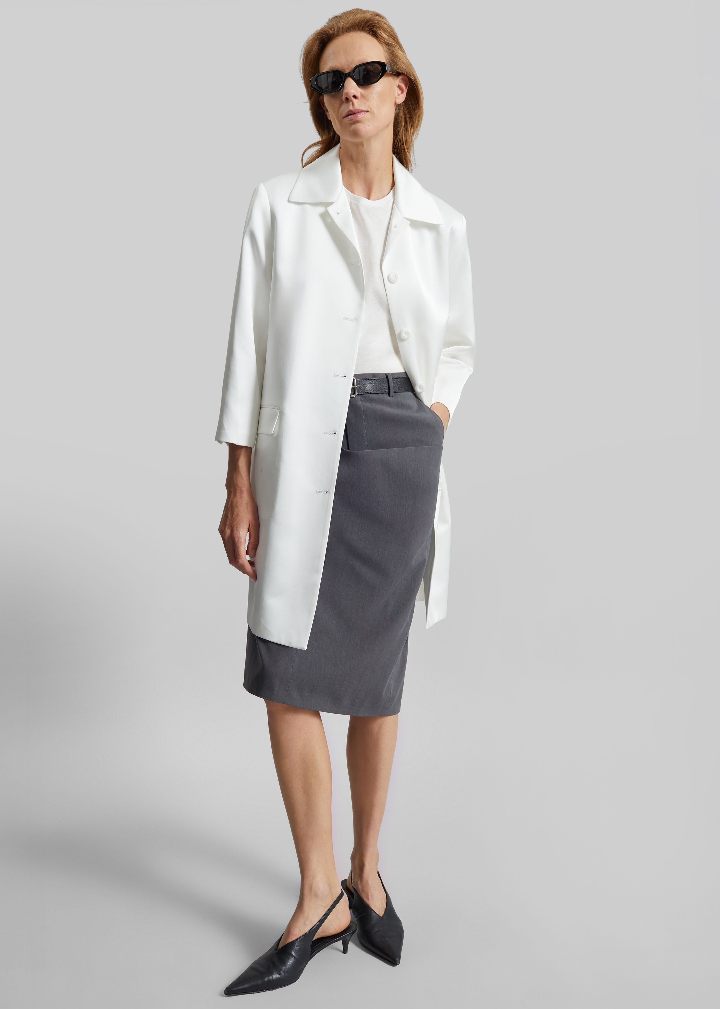 Vavin Satin Long Jacket - White - 3
