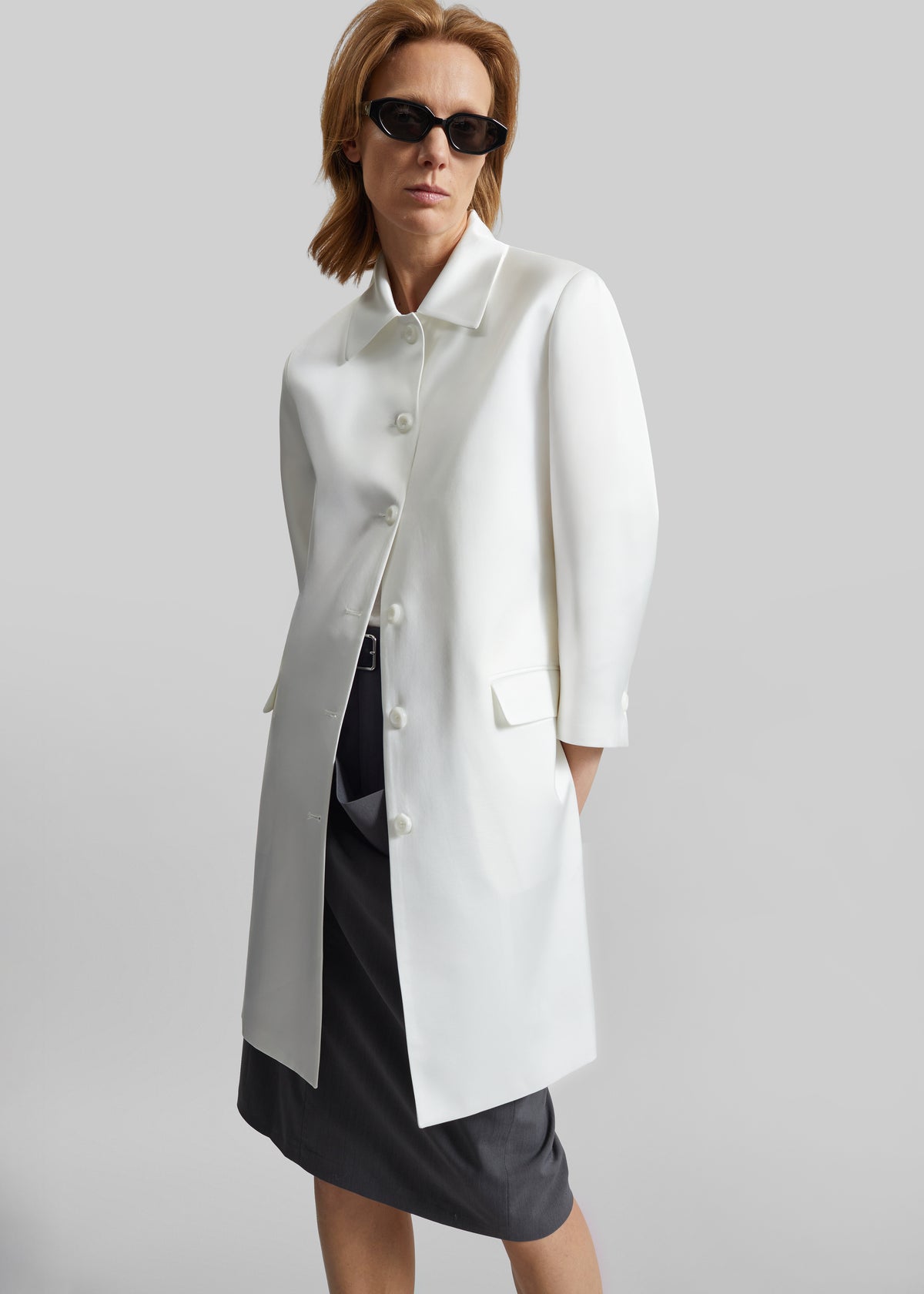 Vavin Satin Long Jacket - White - 1