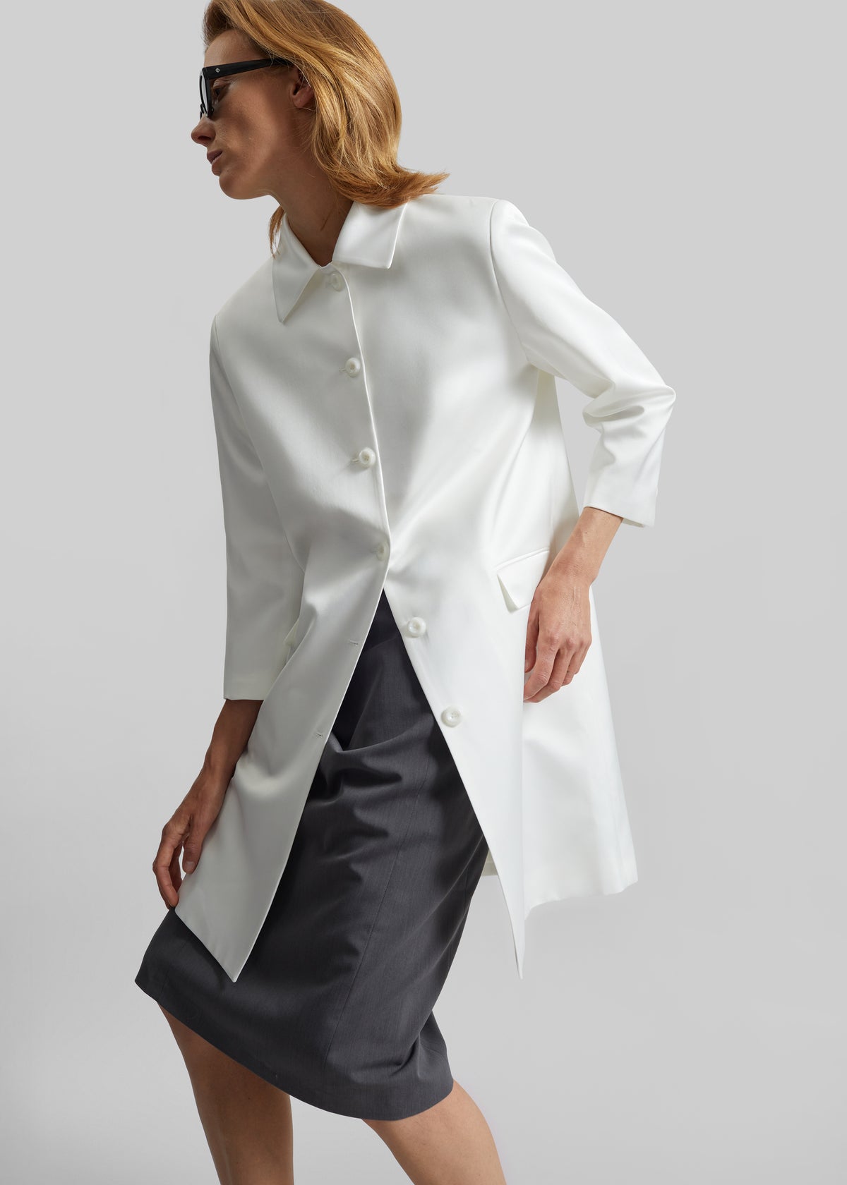 Vavin Satin Long Jacket - White - 2