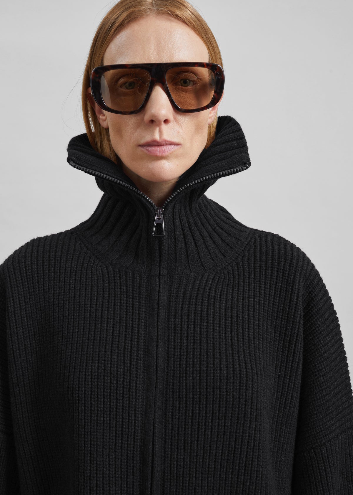 Veda Oversized Zip-Up Cardigan - Black - 2