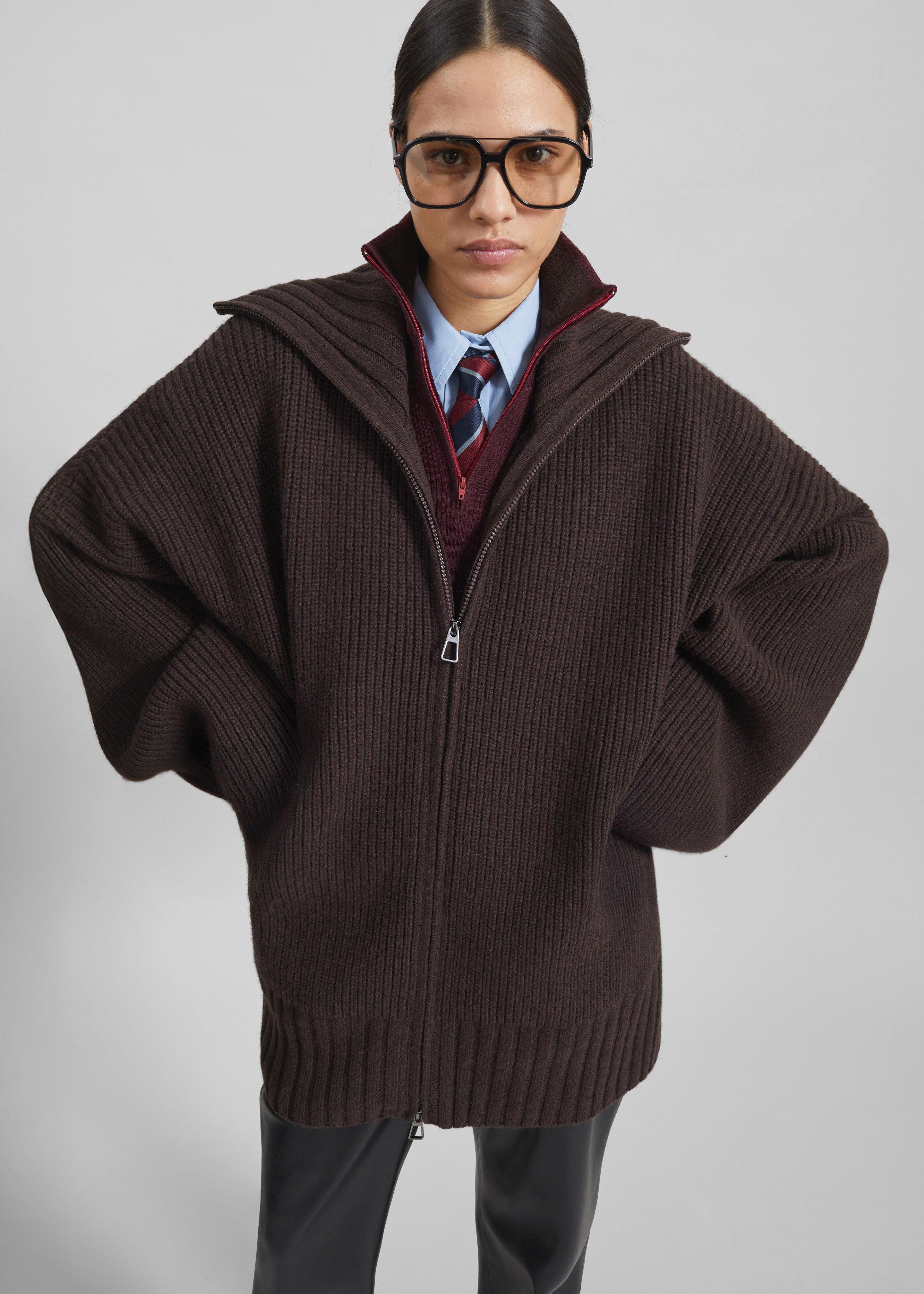 Veda Oversized Zip-Up Cardigan - Brown – The Frankie Shop