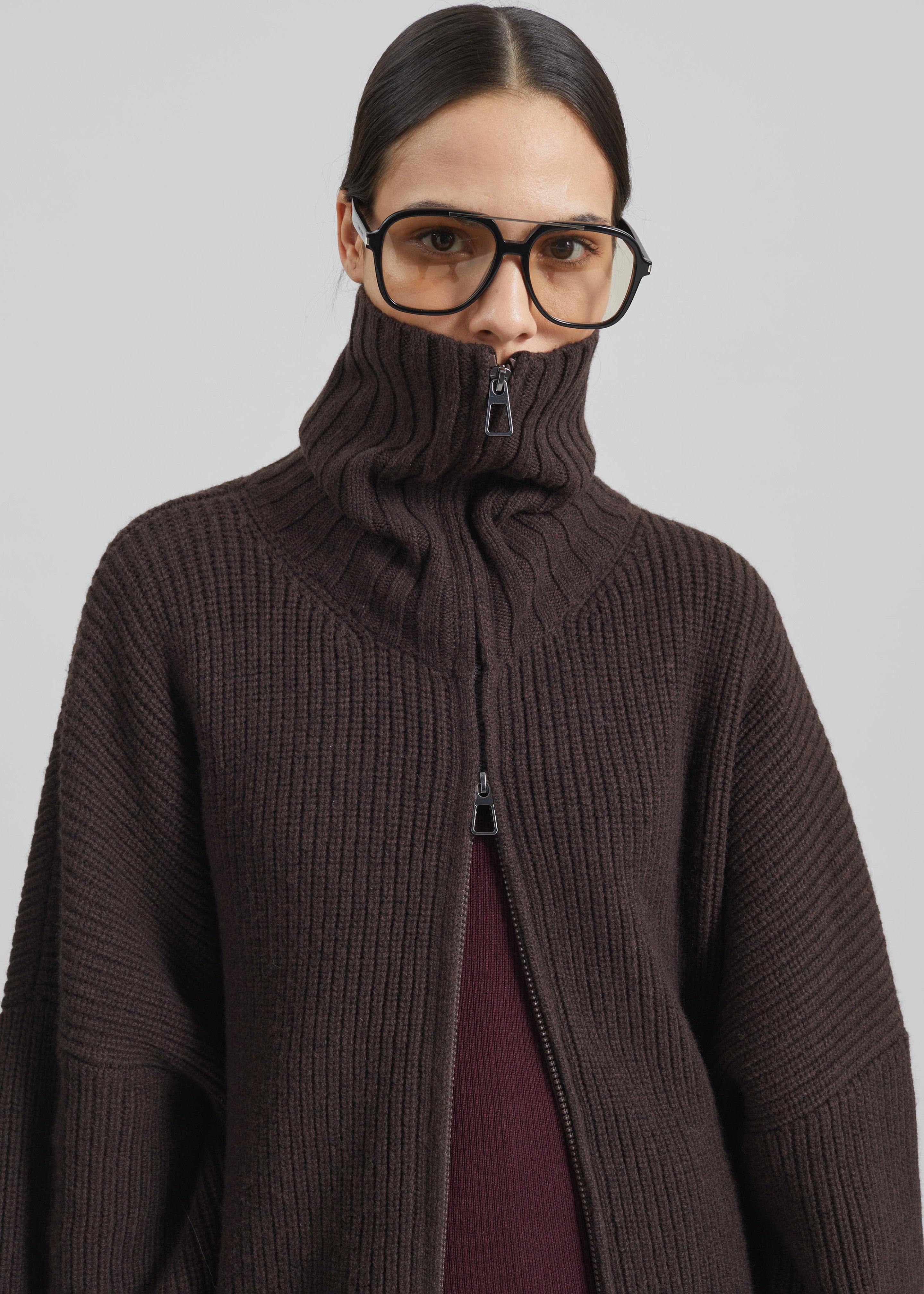 Veda Oversized Zip-Up Cardigan - Brown – The Frankie Shop