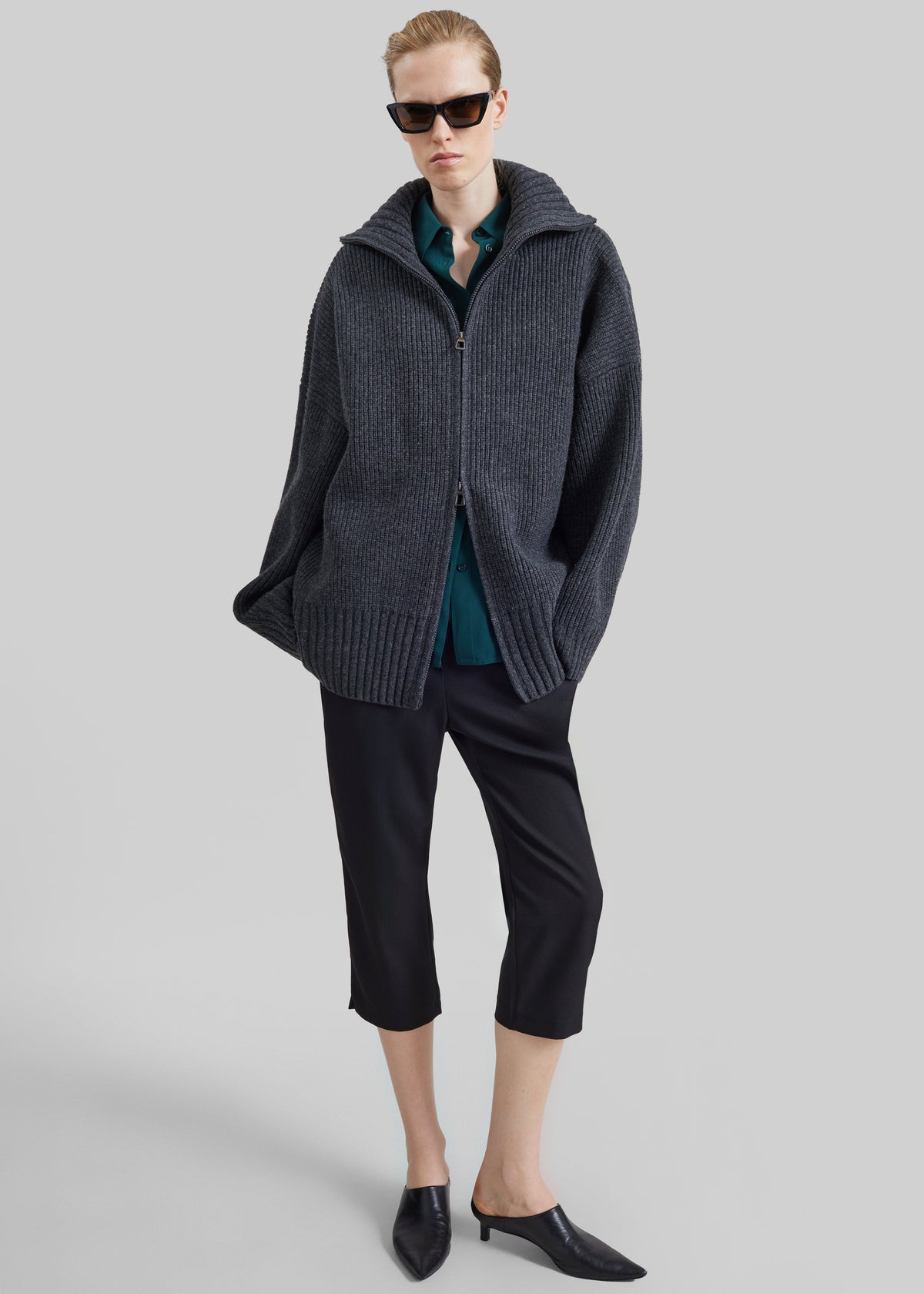 Veda Oversized Zip-Up Cardigan - Charcoal - 4