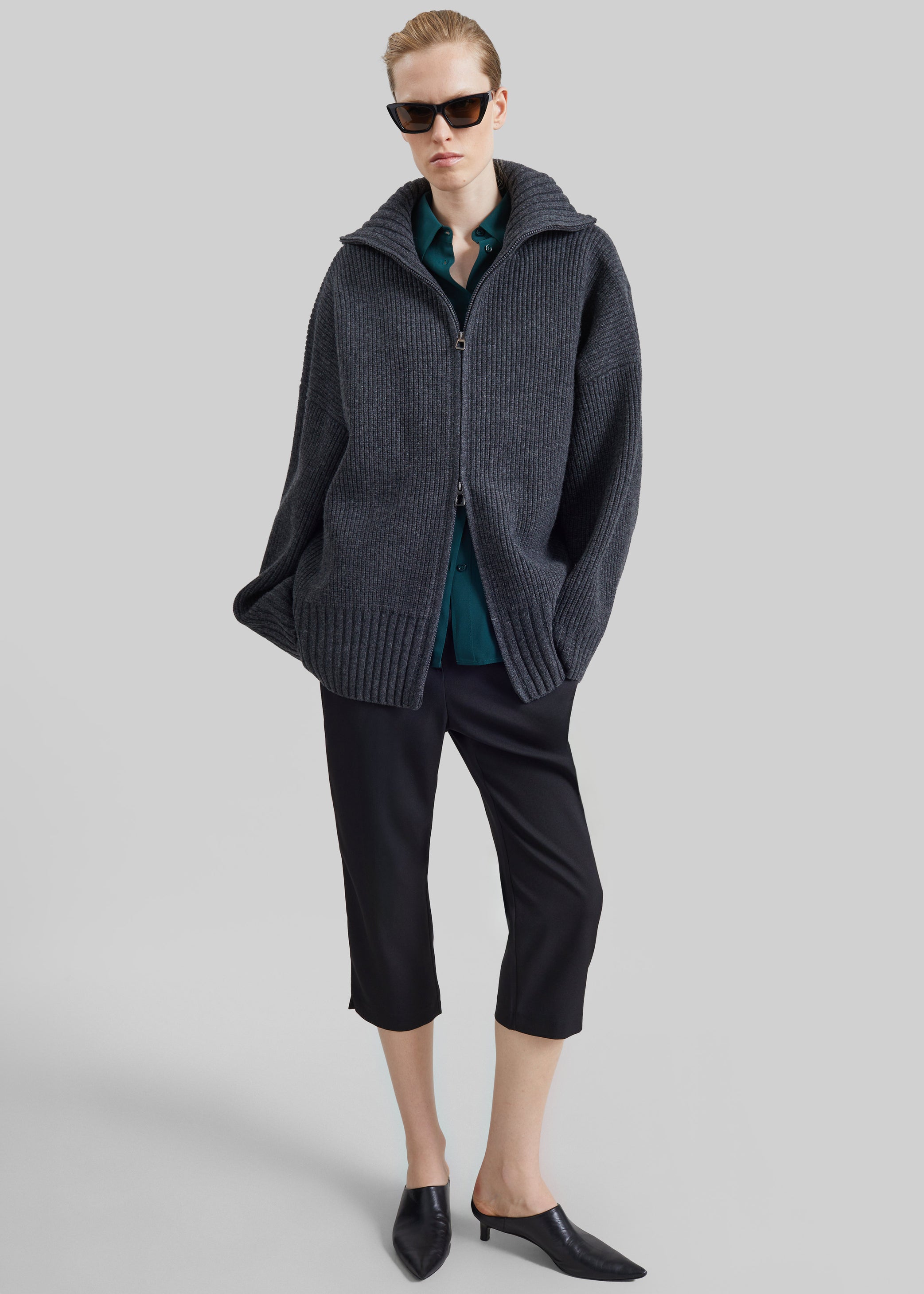 Shop the look image for Veda Oversized Zip-Up Cardigan - Charcoal