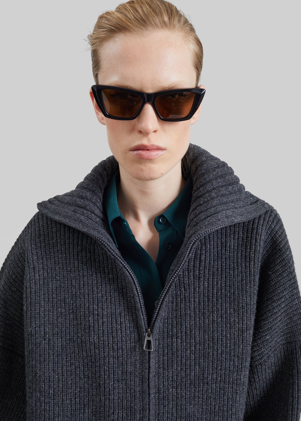 Veda Oversized Zip-Up Cardigan - Charcoal - 3