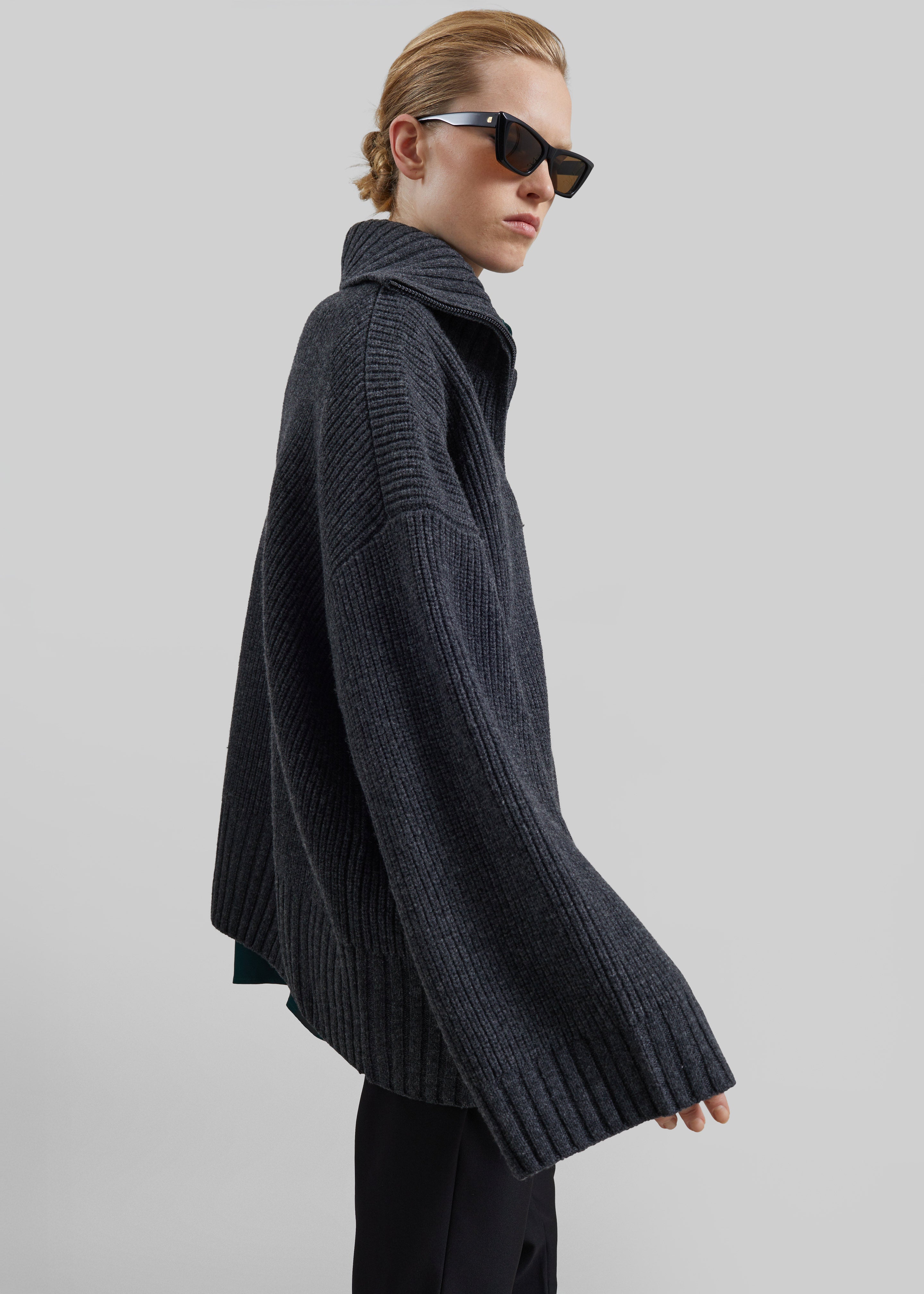 Veda Oversized Zip-Up Cardigan - Charcoal - 2