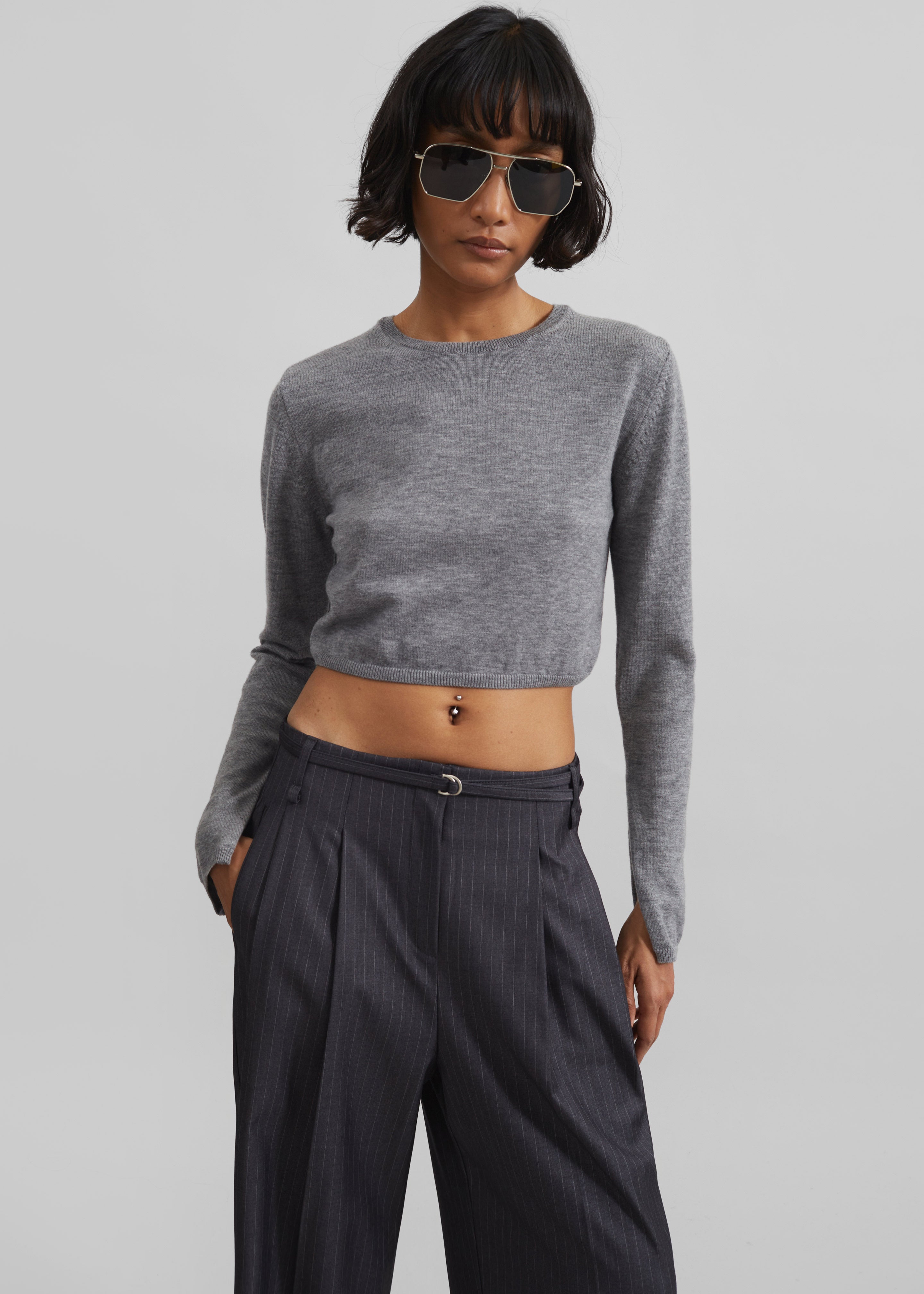 Veer Zip Cropped Sweater - Grey - 1