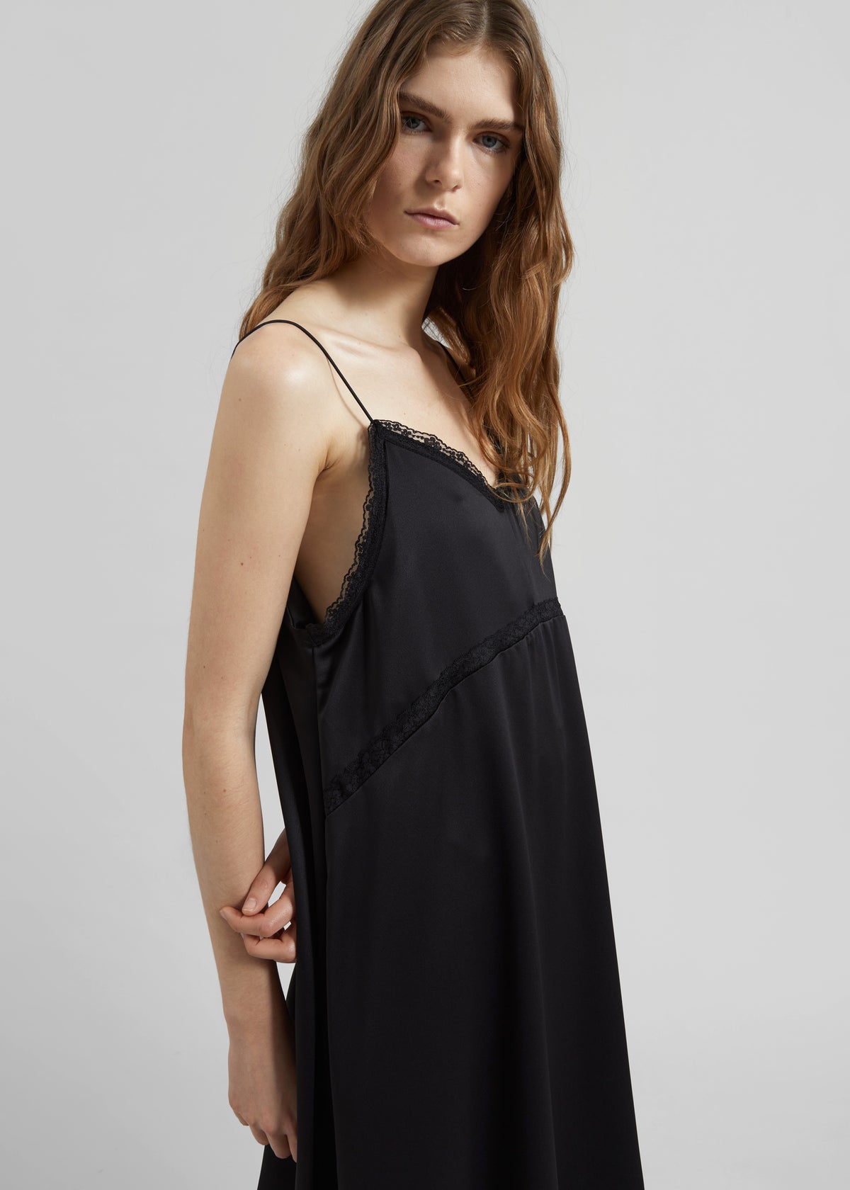 Velanne Satin Lace Trim Dress - Black The Frankie Shop Velanne Satin Lace Trim Dress - Black The Frankie Shop