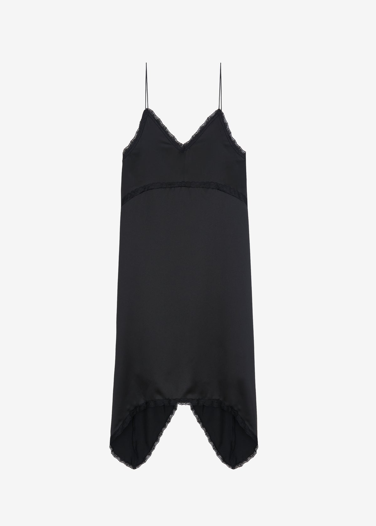 Velanne Satin Lace Trim Dress - Black - 6