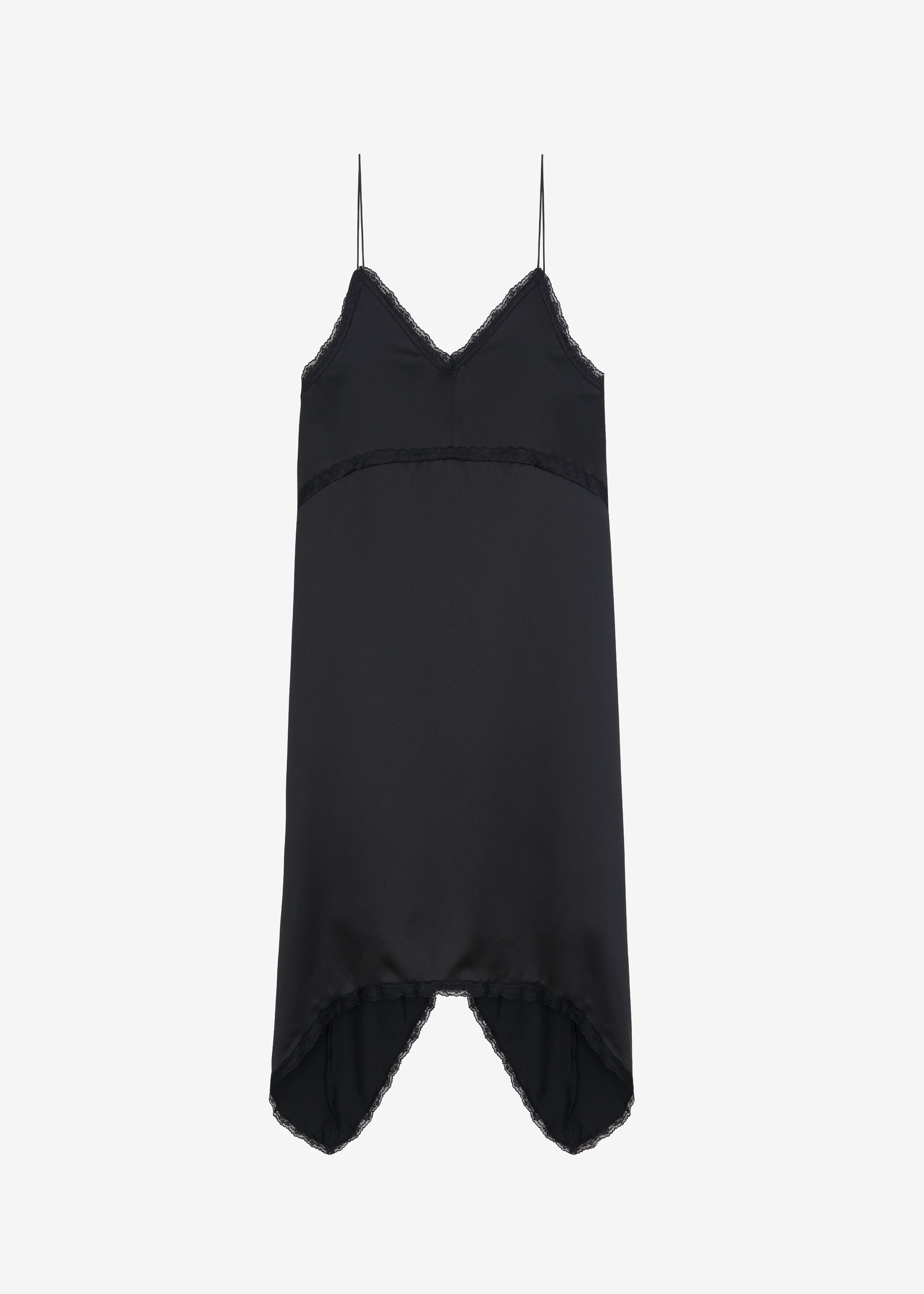 Velanne Satin Lace Trim Dress - Black - 6