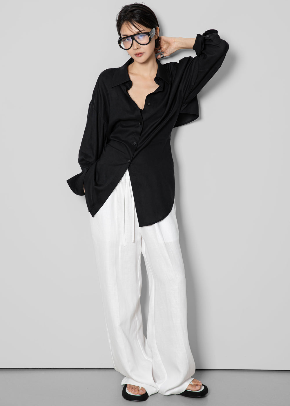 Velia Cut-Out Back Shirt - Black - 1