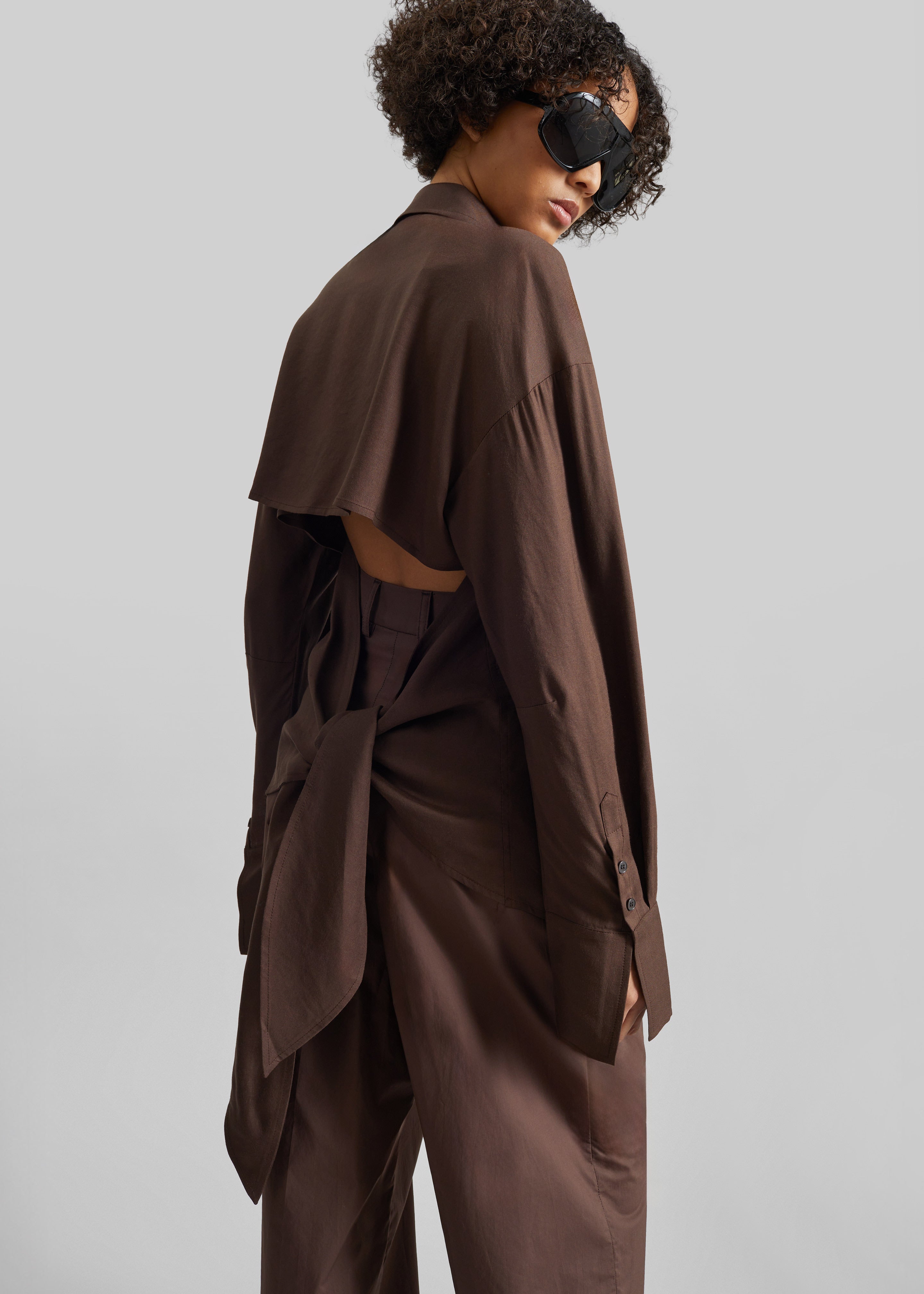 Velia Cut-Out Back Shirt - Brown - 1