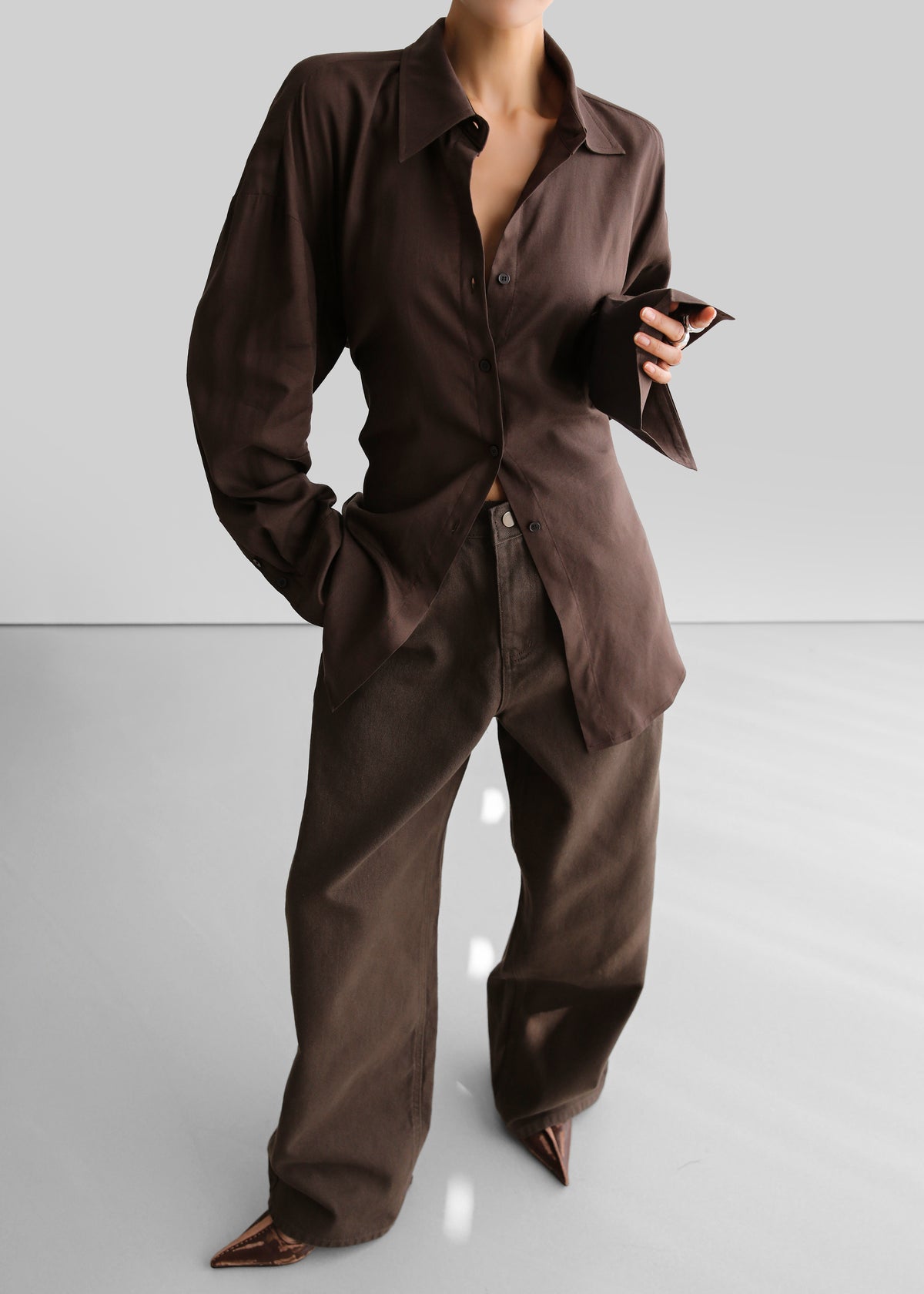 Velia Cut-Out Back Shirt - Brown - 8