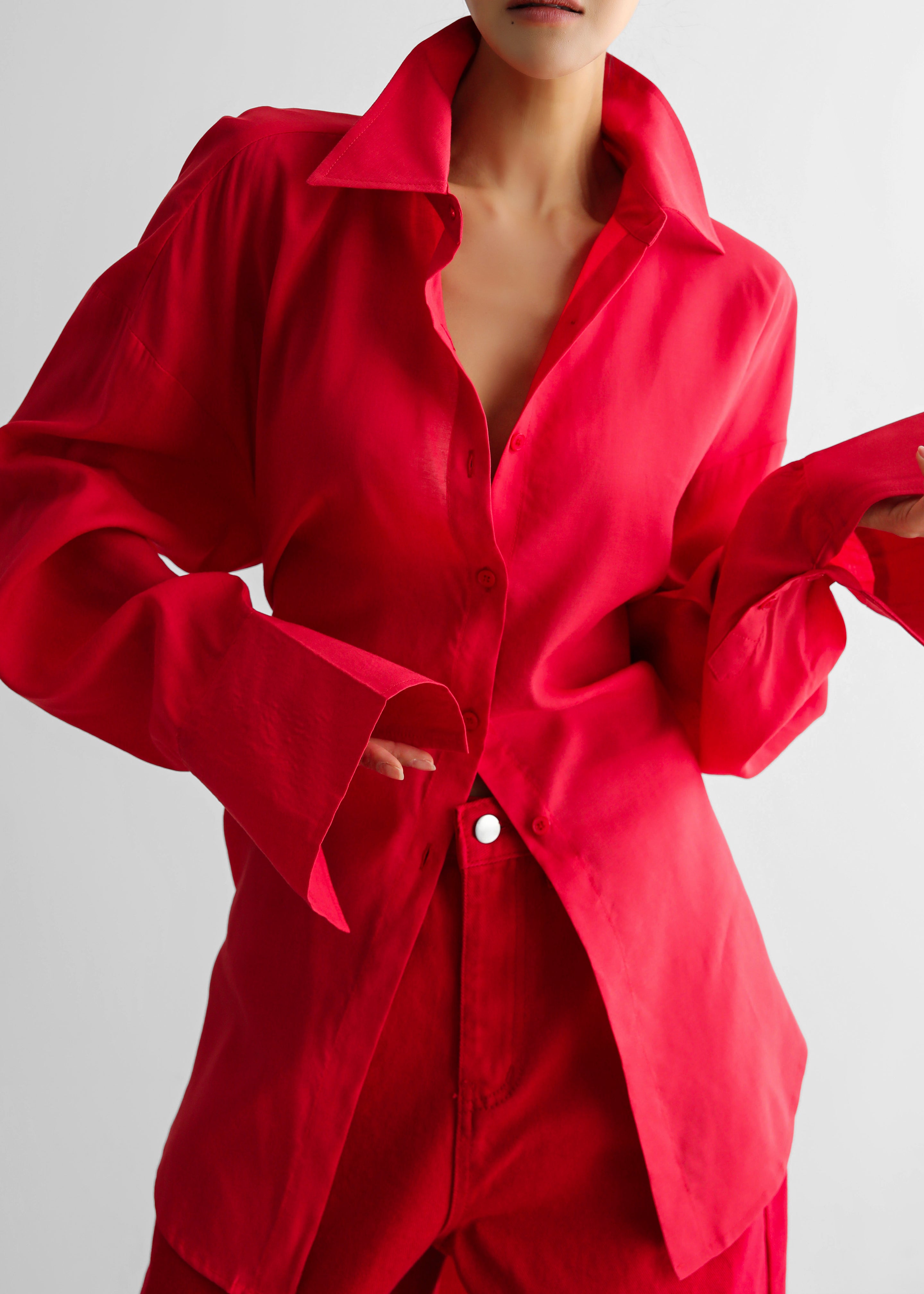 Velia Cut-Out Back Shirt - Red - 8