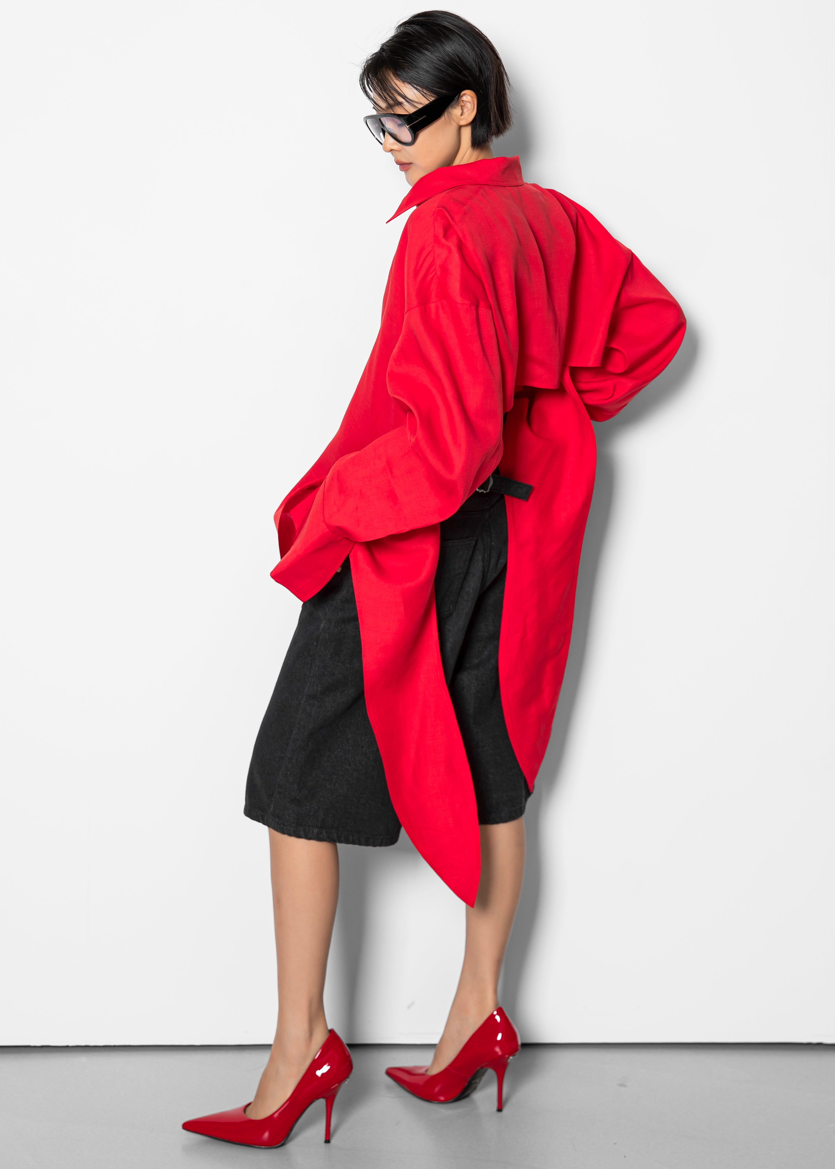 Velia Cut-Out Back Shirt - Red - 5