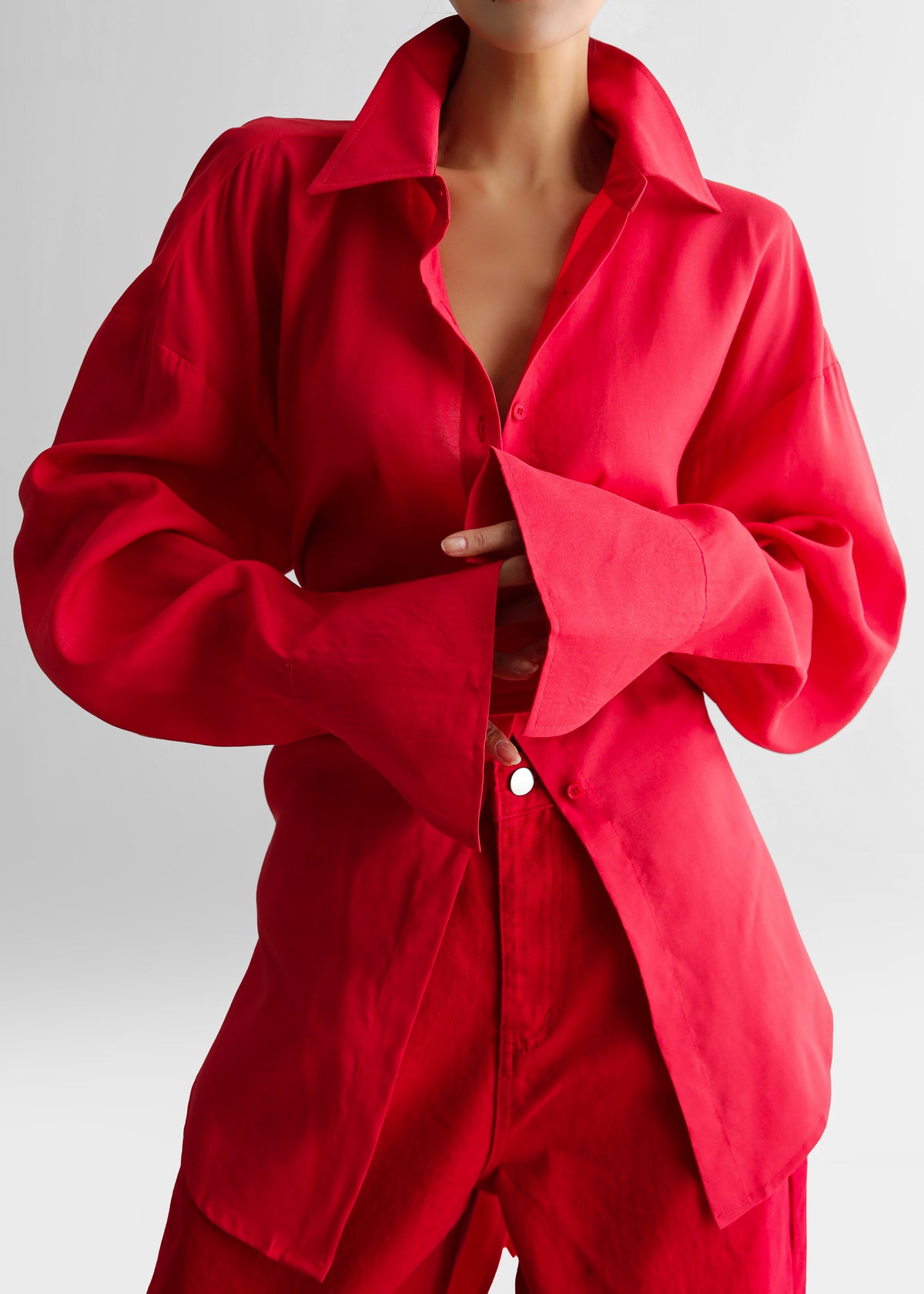 Velia Cut-Out Back Shirt - Red - 4