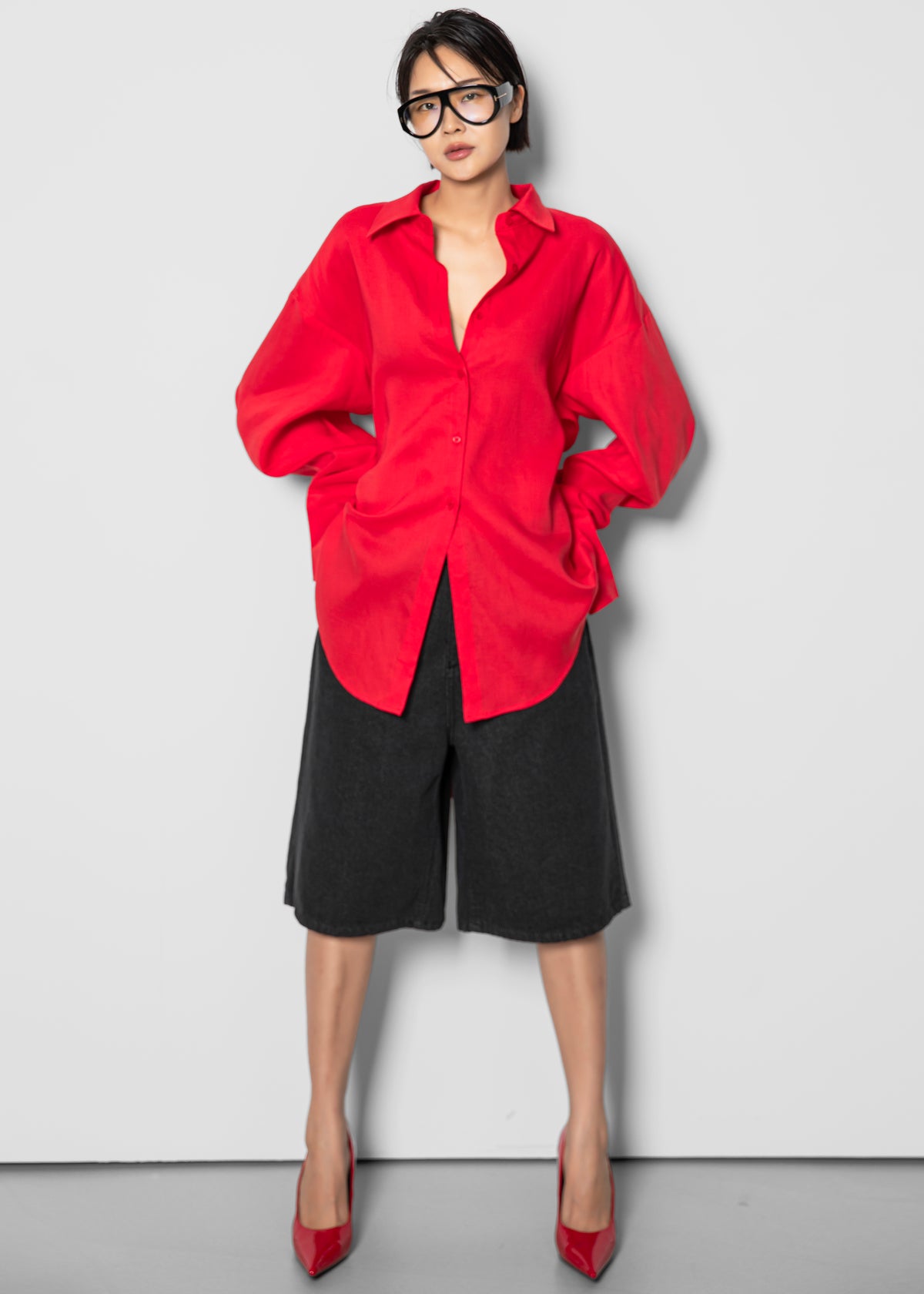 Velia Cut-Out Back Shirt - Red - 7