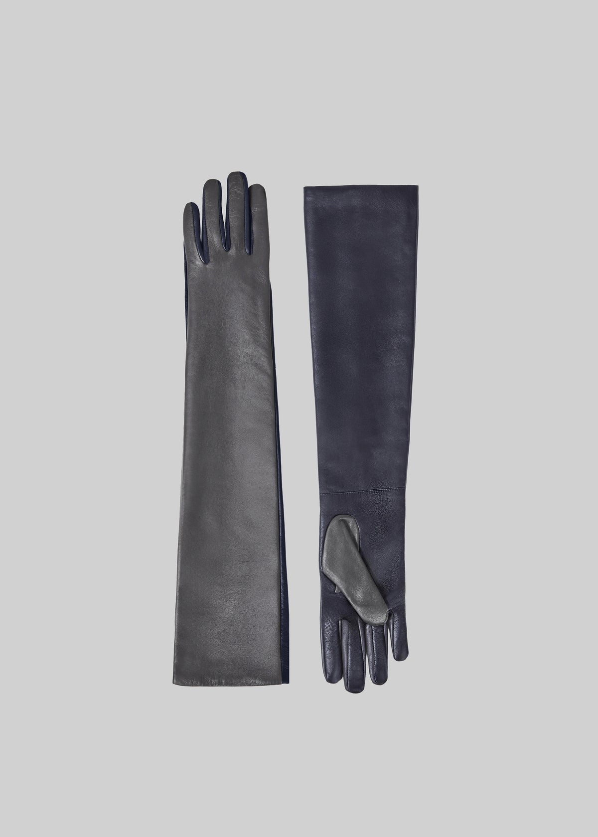 Veneto Bicolor Long Leather Gloves - Dark Grey/Dark Navy