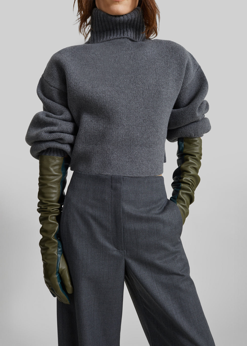 Veneto Bicolor Long Leather Gloves - Pine/Bottle Green