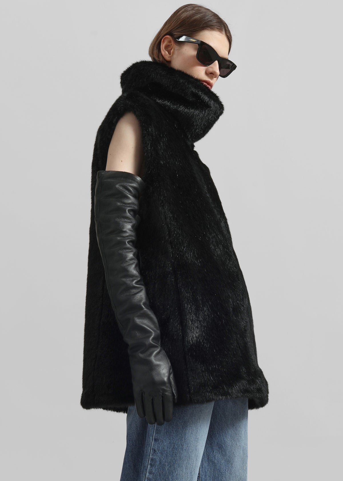 Veneto Long Leather Gloves - Black - 2