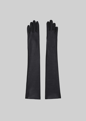 Veneto Long Leather Gloves - Black