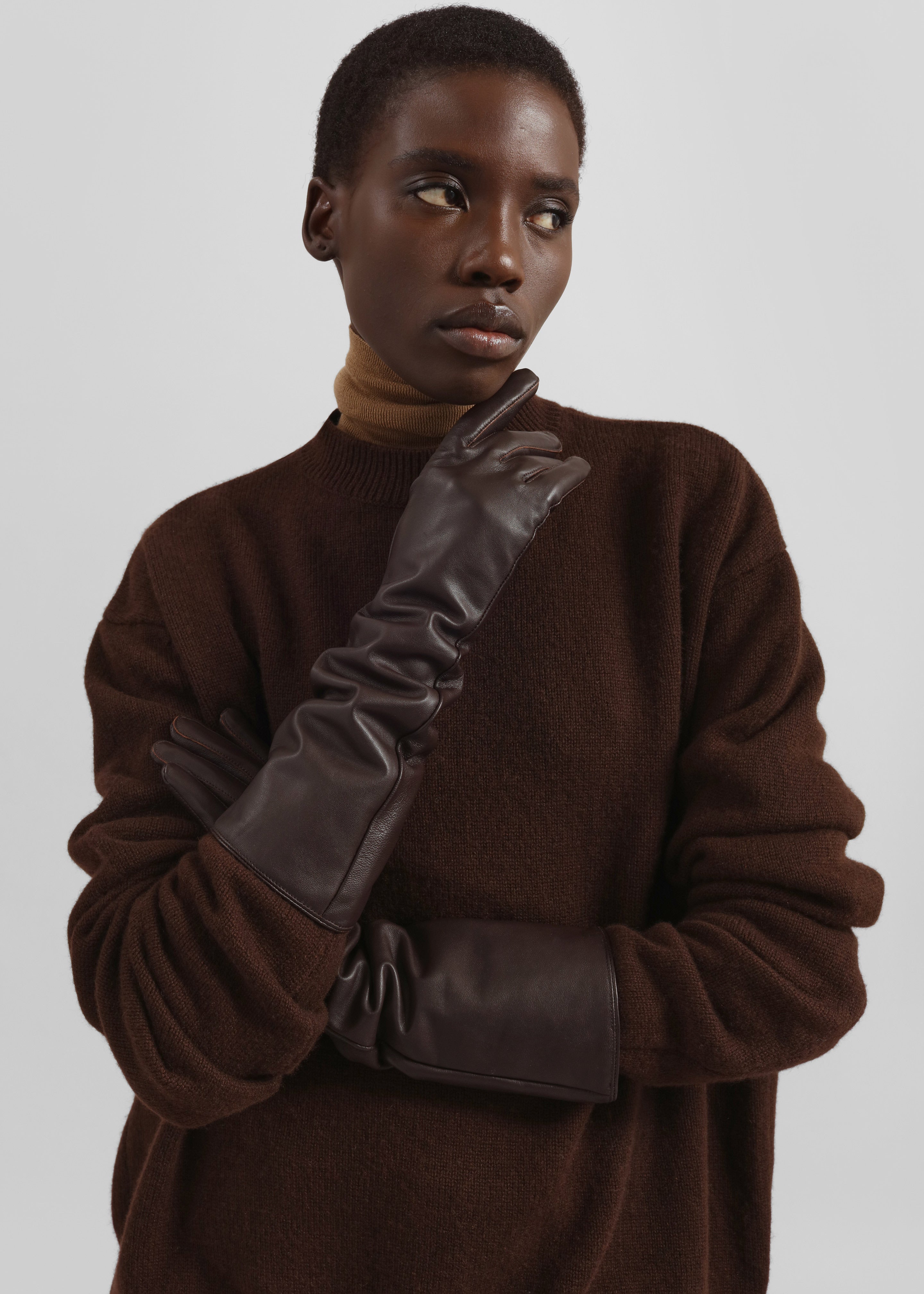 Veneto Long Leather Gloves - Dark Brown – The Frankie Shop