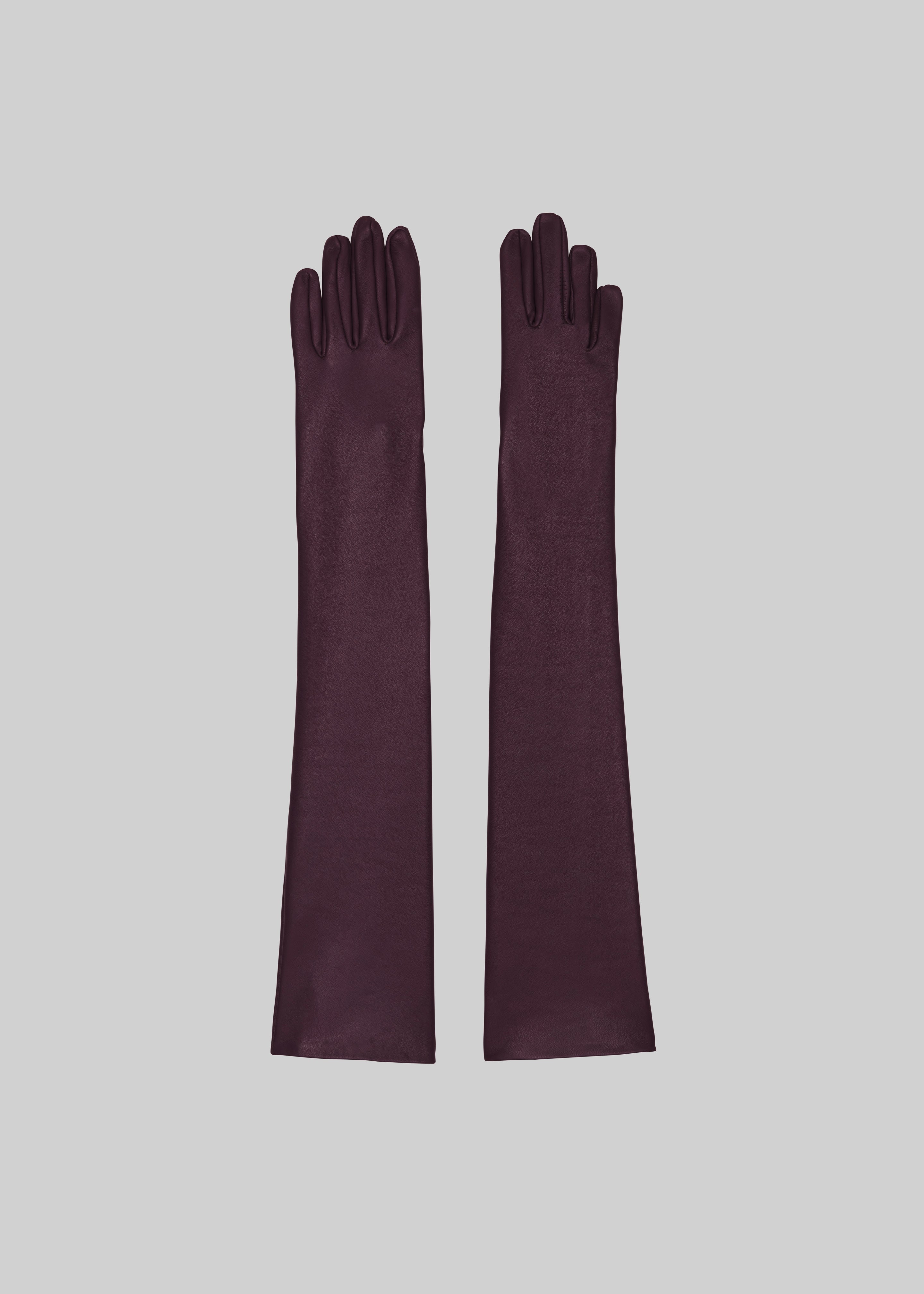Veneto Long Leather Gloves - Dark Plum - 2
