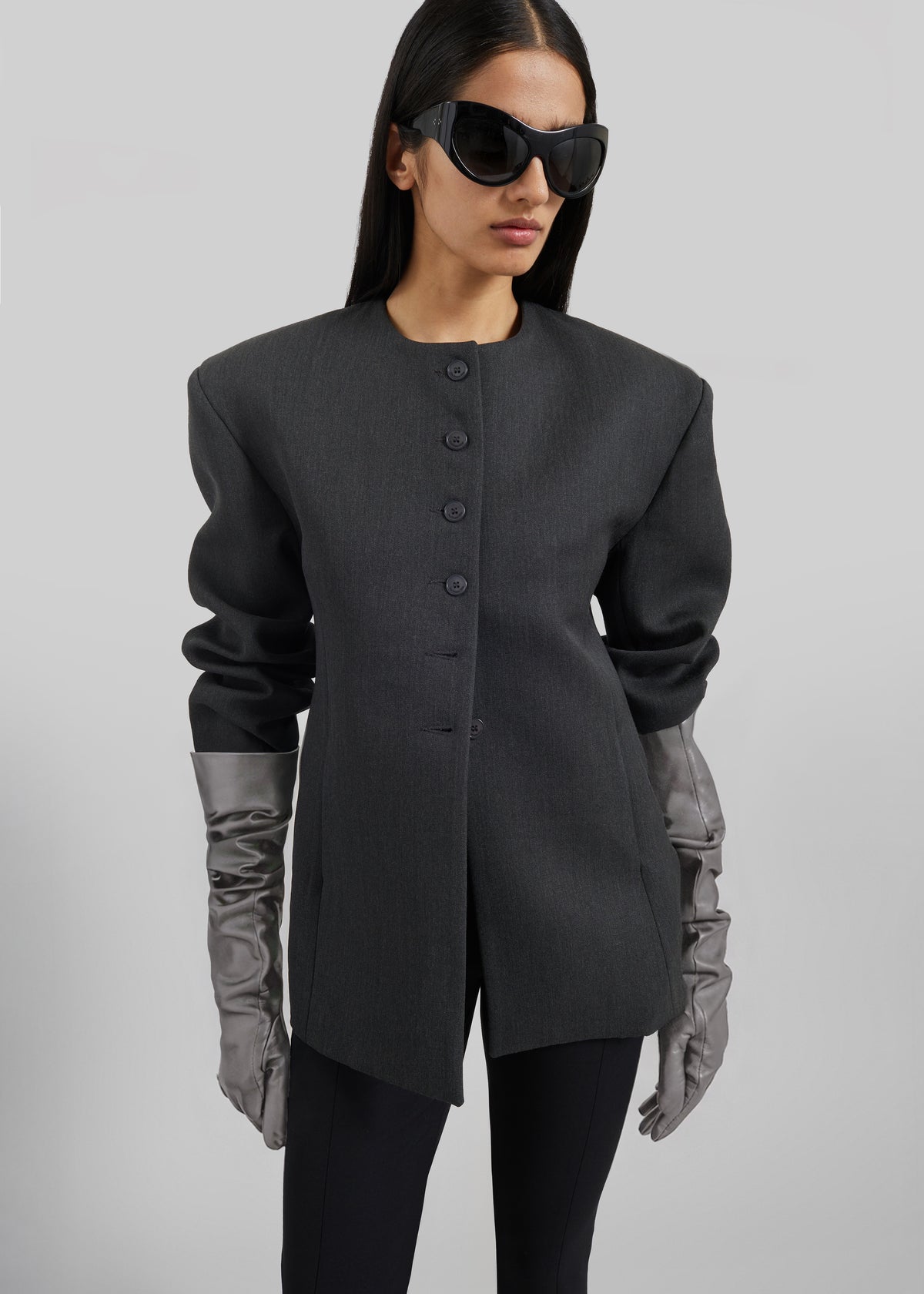 Veneto Long Leather Gloves - Grey