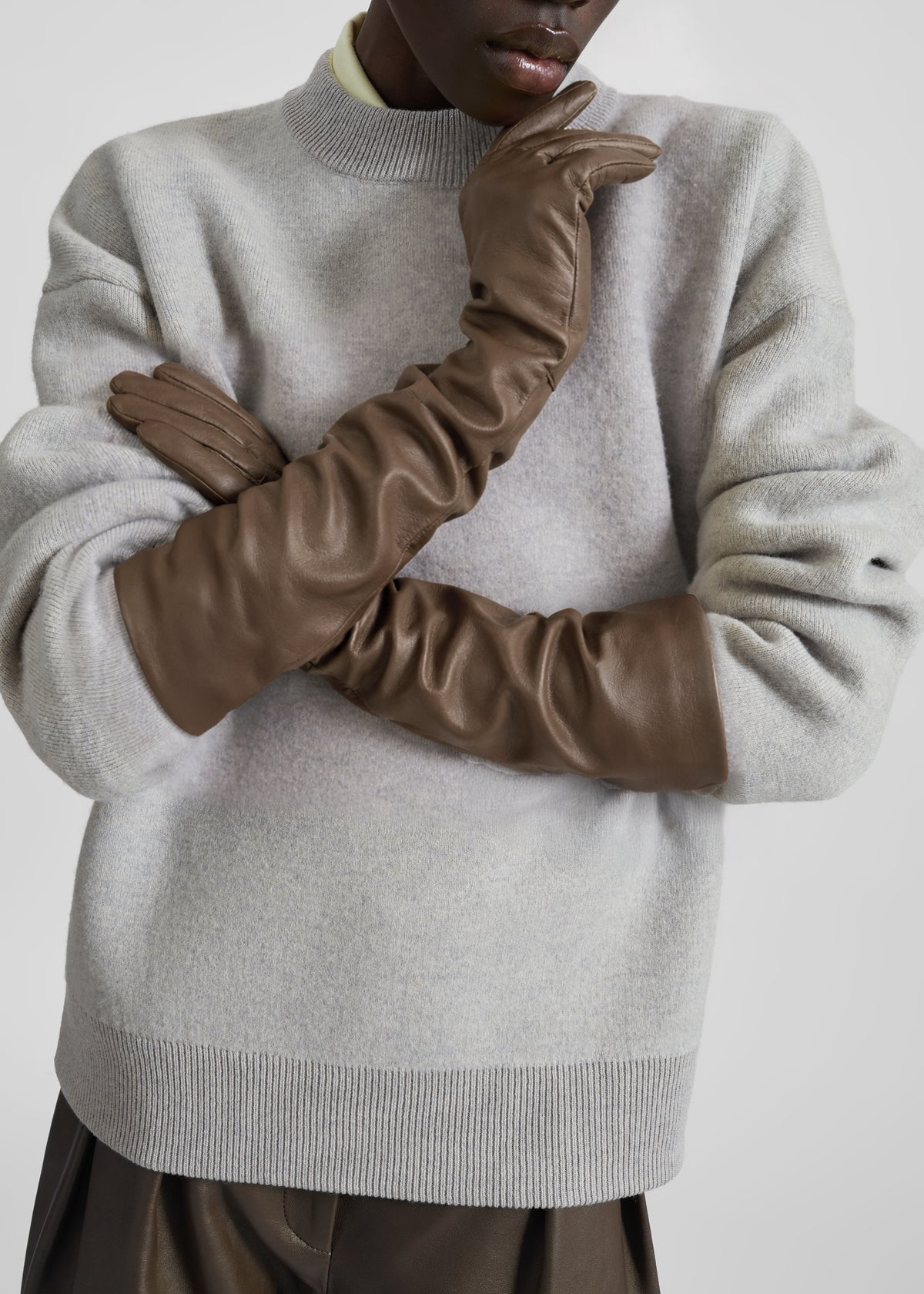 Veneto Long Leather Gloves - Light Brown