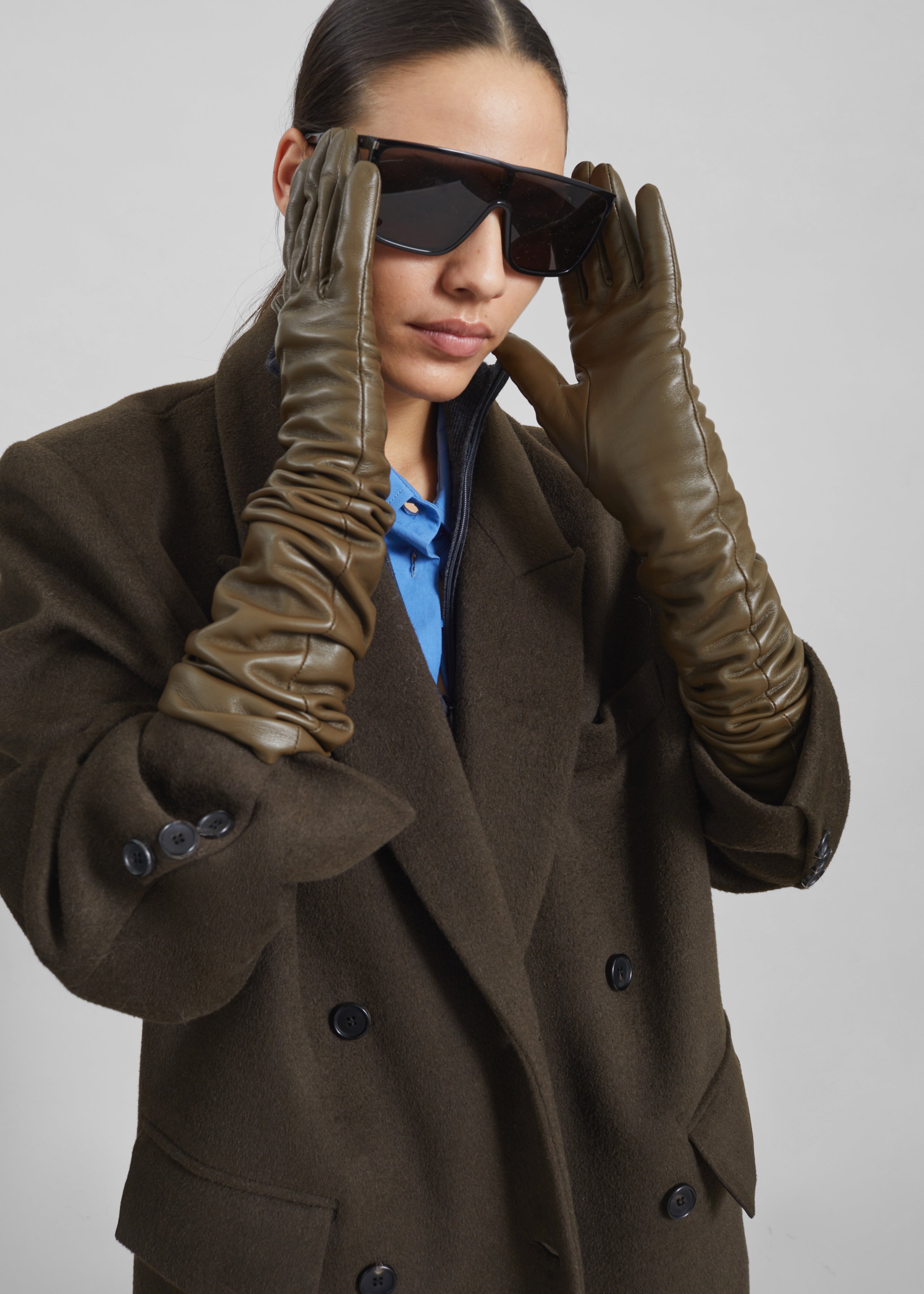 Veneto Long Leather Gloves - Dark Olive – The Frankie Shop