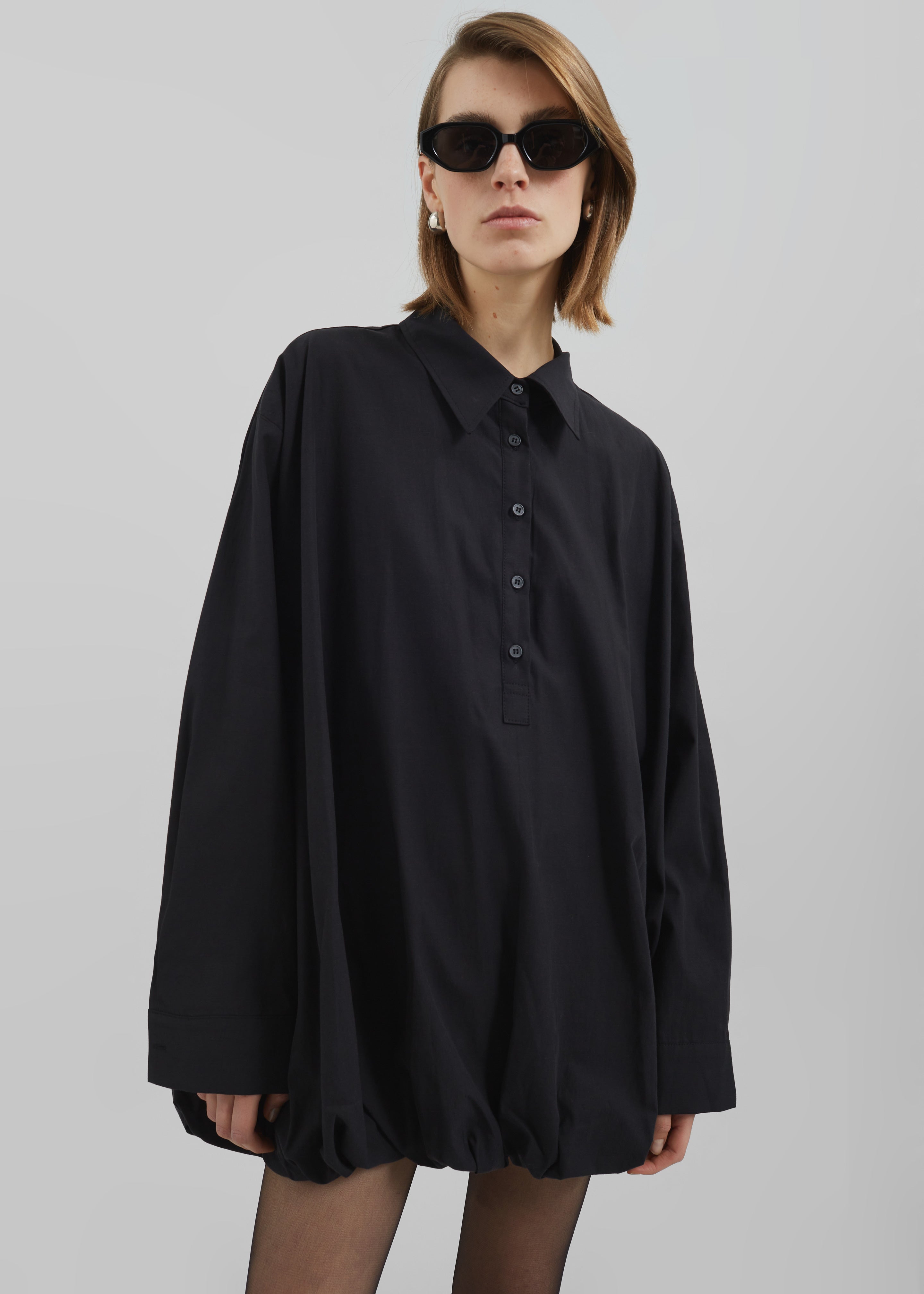 Venida Bubble Hem Shirt Dress - Black - 10