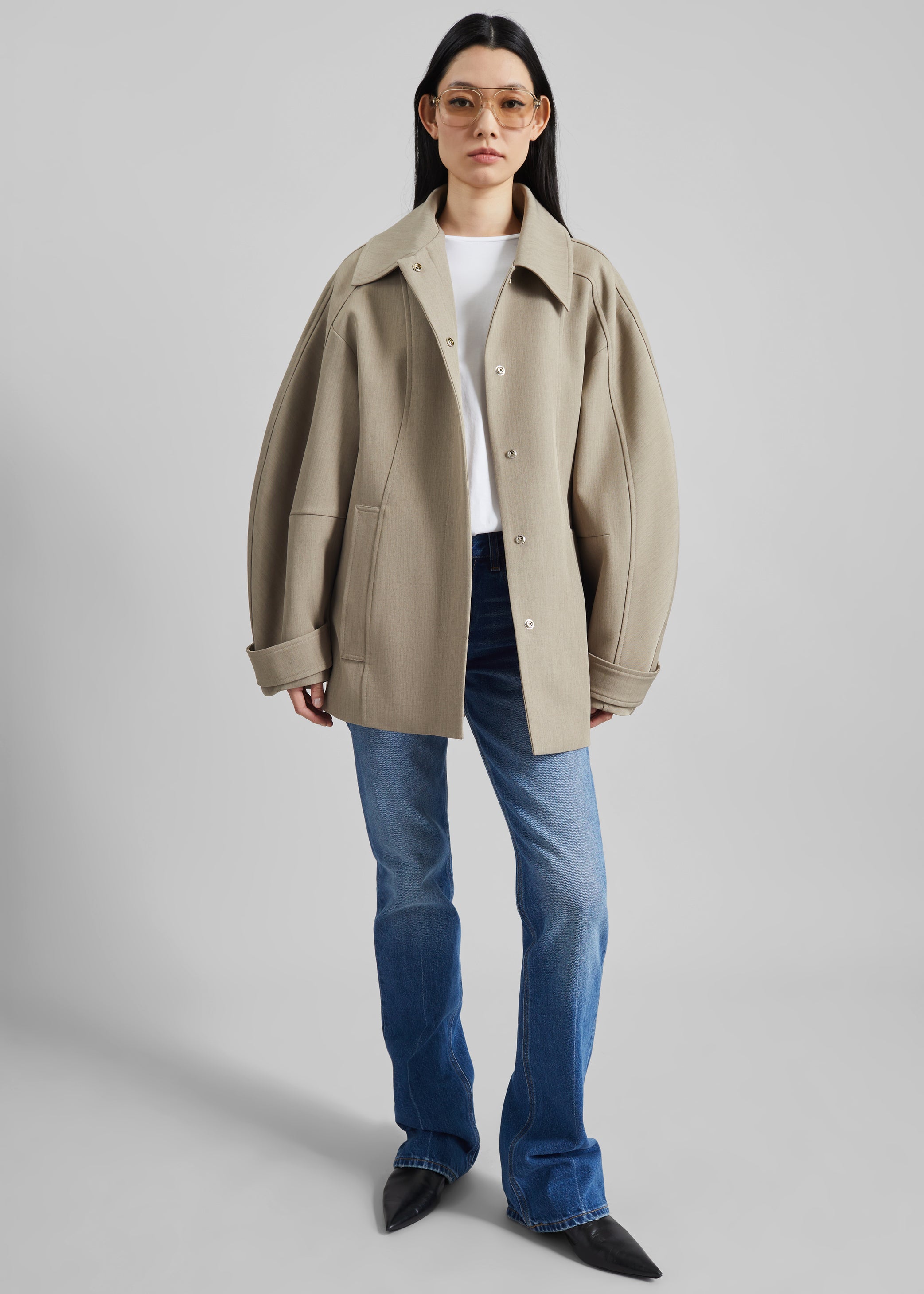 Shop the look image for Venlo Curve Sleeve Belted Jacket - Beige