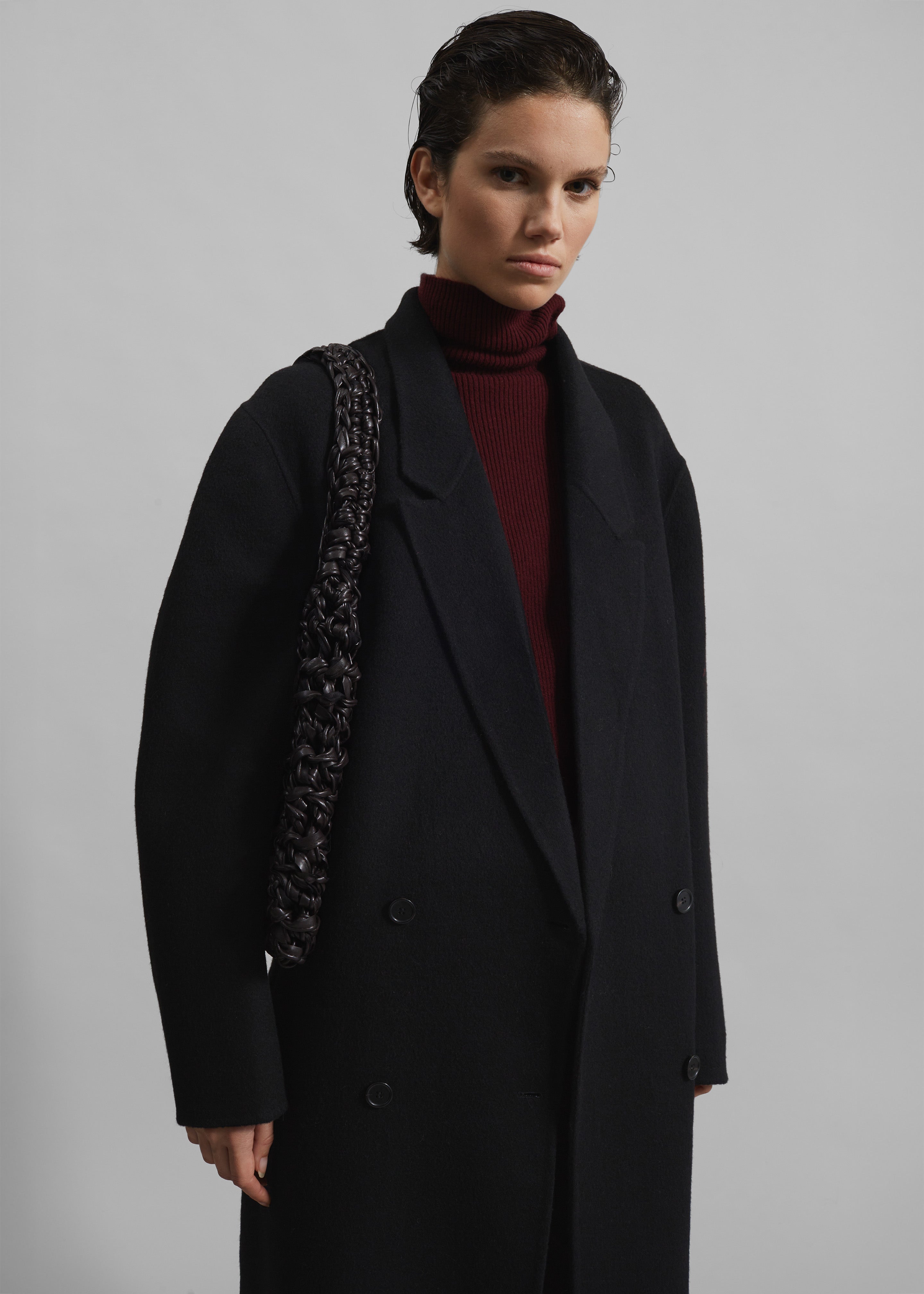 Black oversized wool coat online