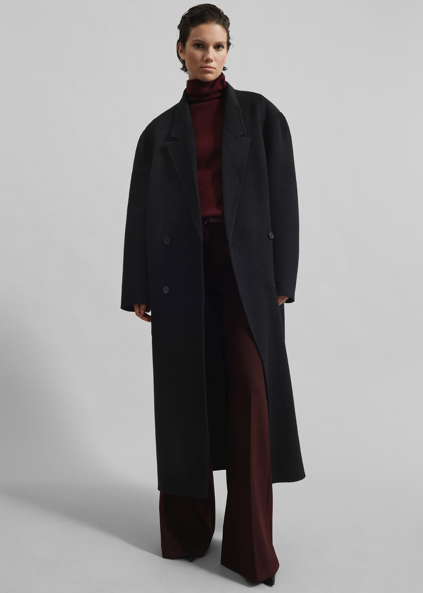 Veonce Oversized Wool Coat - Black - 1