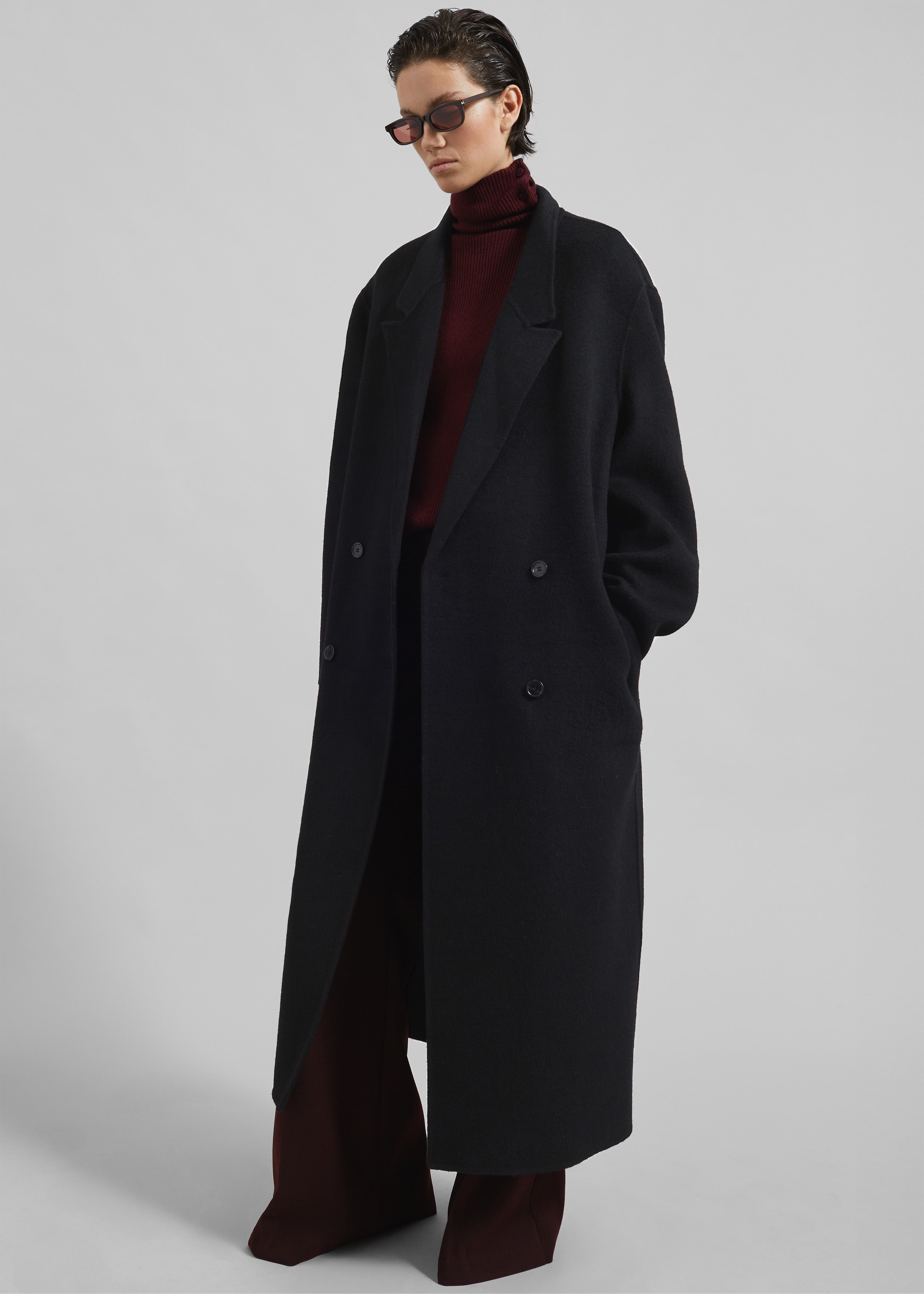 Veonce Oversized Wool Coat - Black - 1