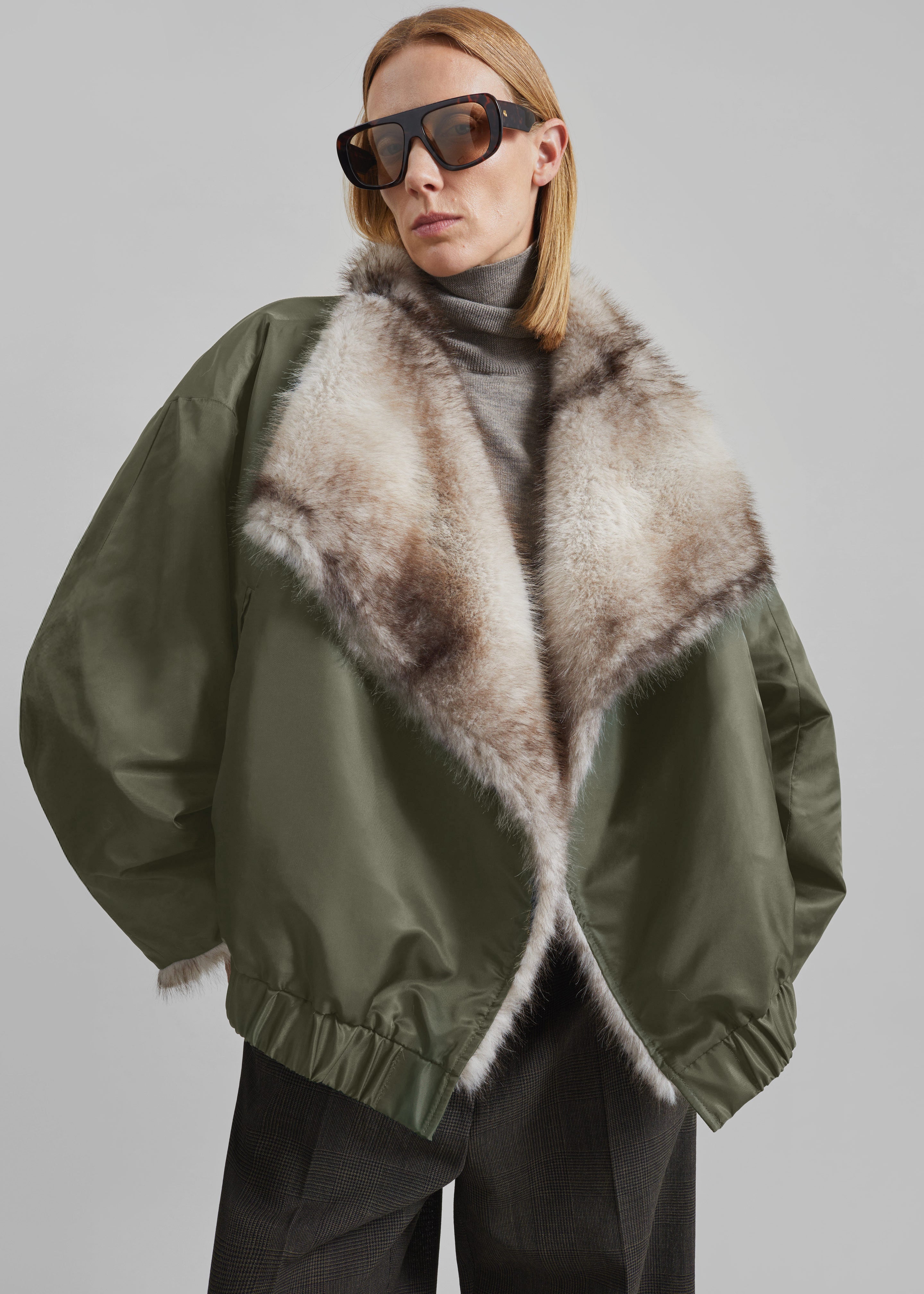 Vera Faux Fur Reversible Short Coat - Beige/Green – The Frankie Shop