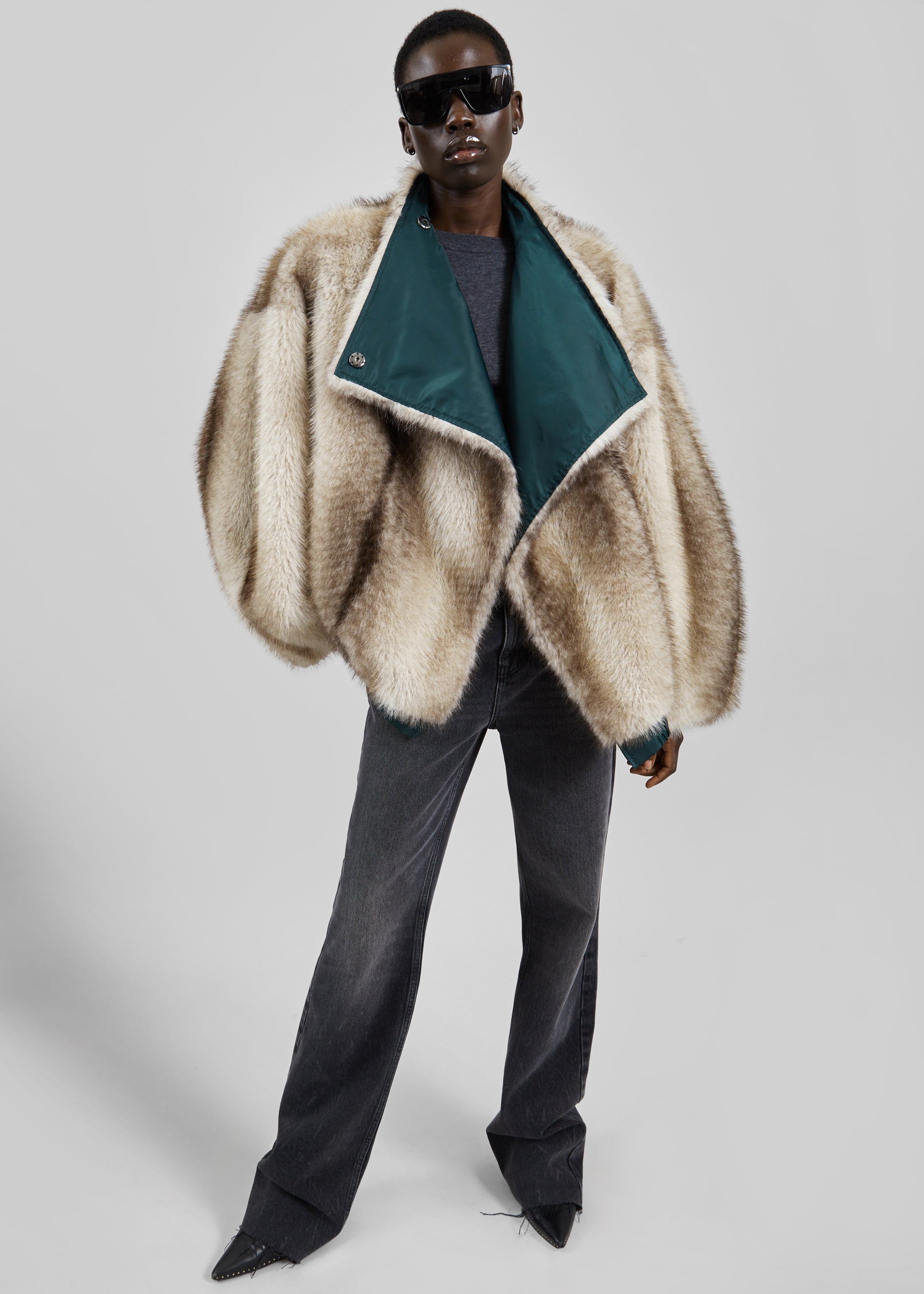 Shop the look image for Vera Faux Fur Reversible Short Coat - Beige/Green