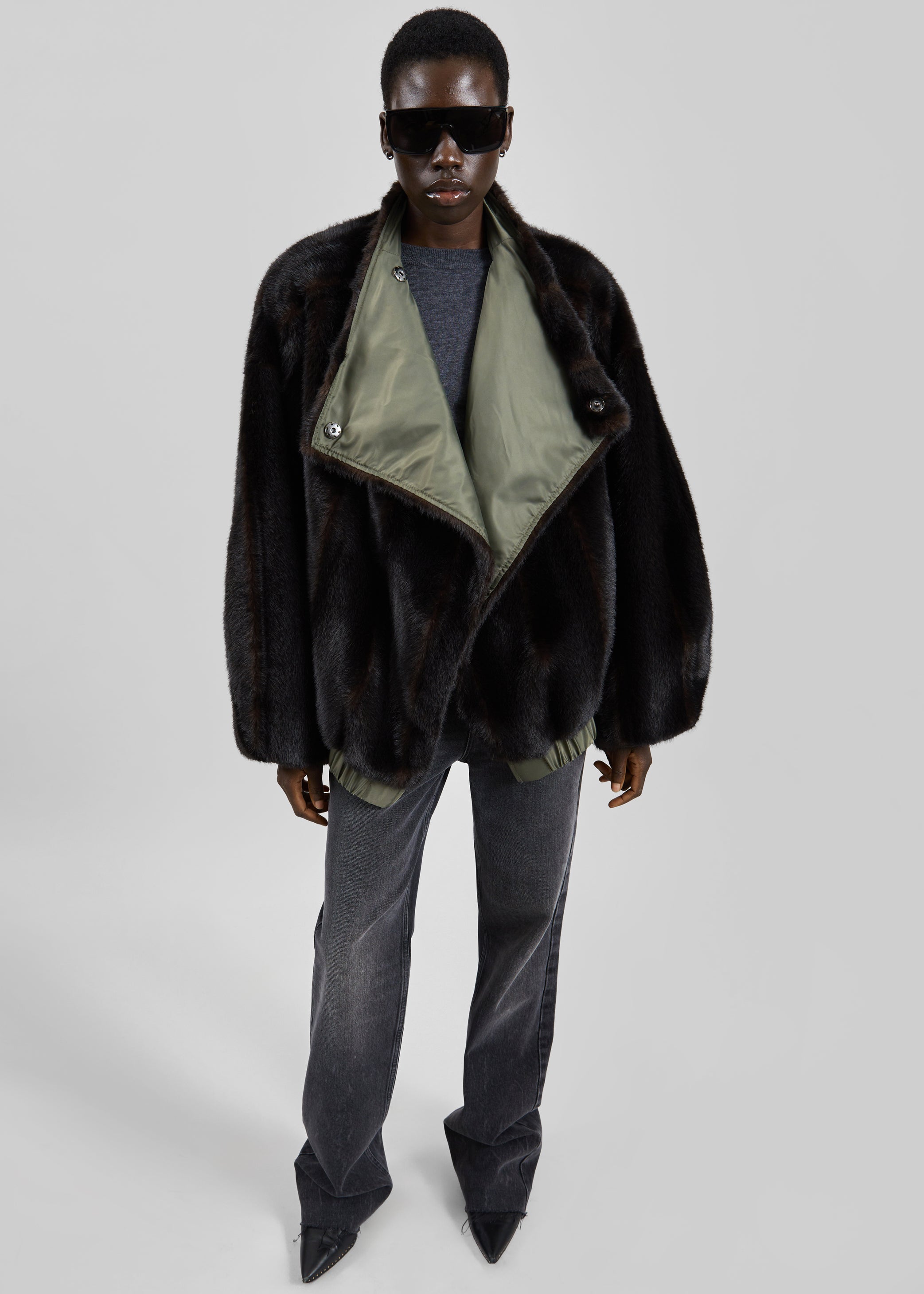 Shop the look image for Vera Faux Fur Reversible Short Coat - Brown/Green