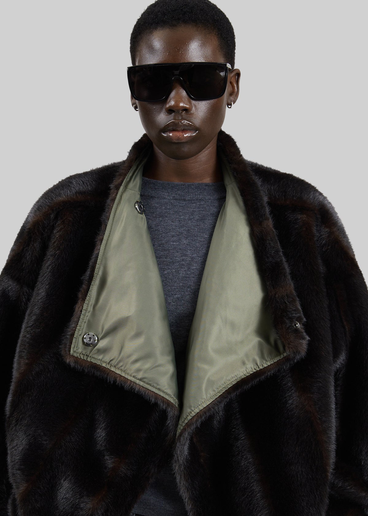 Vera Faux Fur Reversible Short Coat - Brown/Green - 4