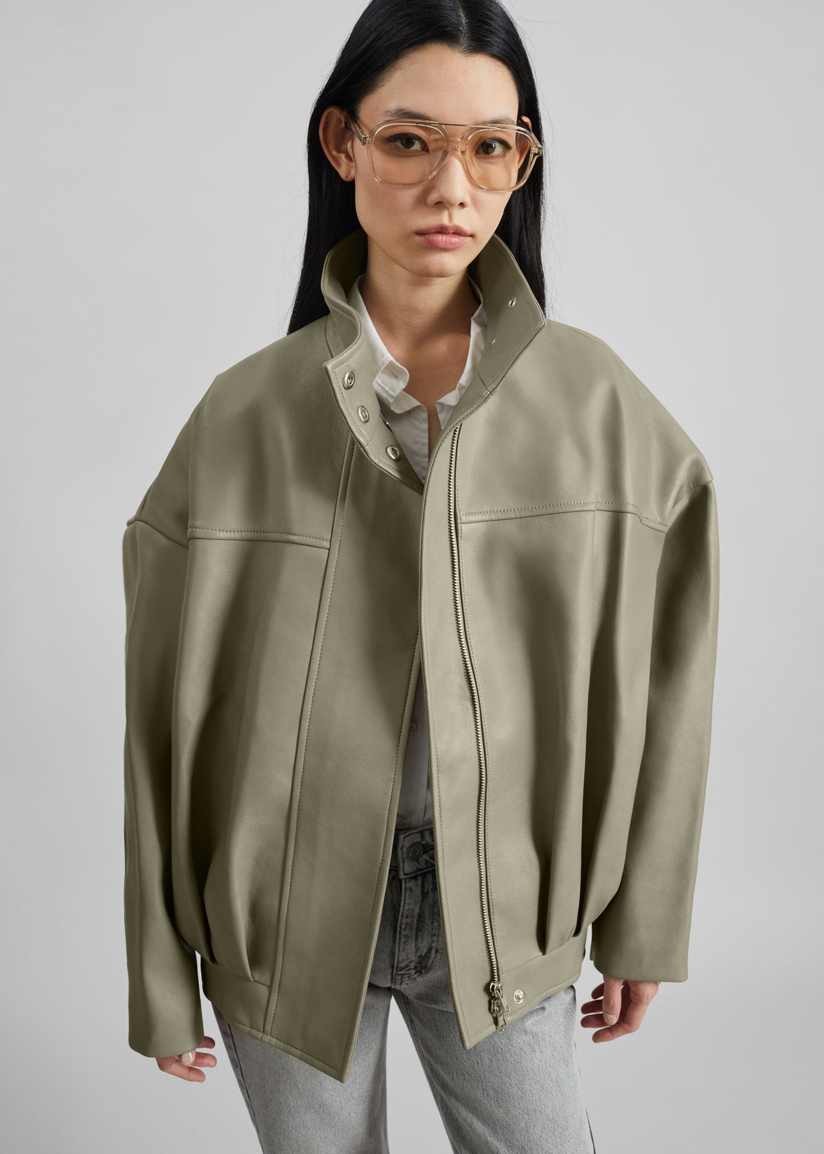 Veren Faux Leather Bomber Jacket - Sage - 3