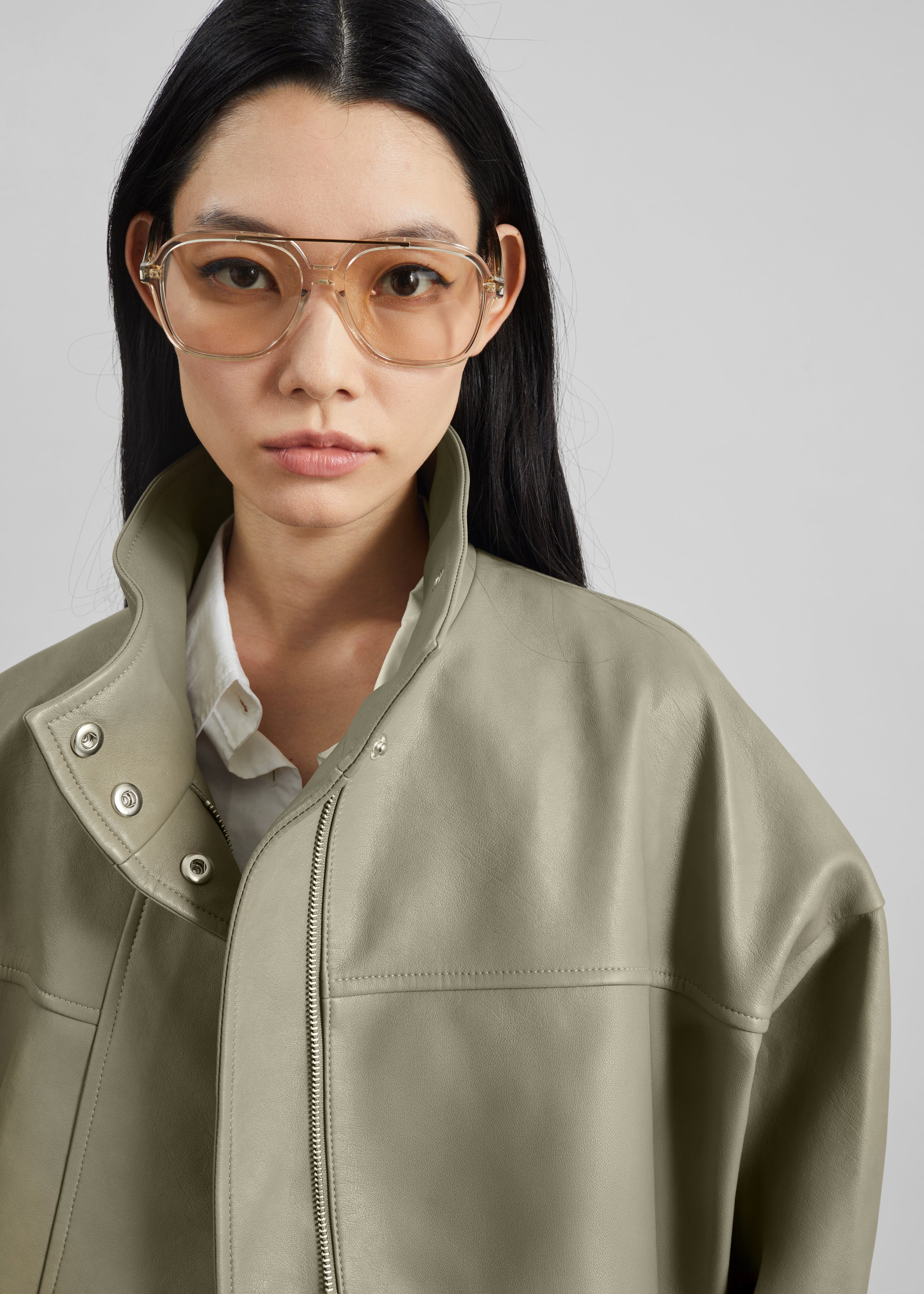 Veren Faux Leather Bomber Jacket - Sage - 5