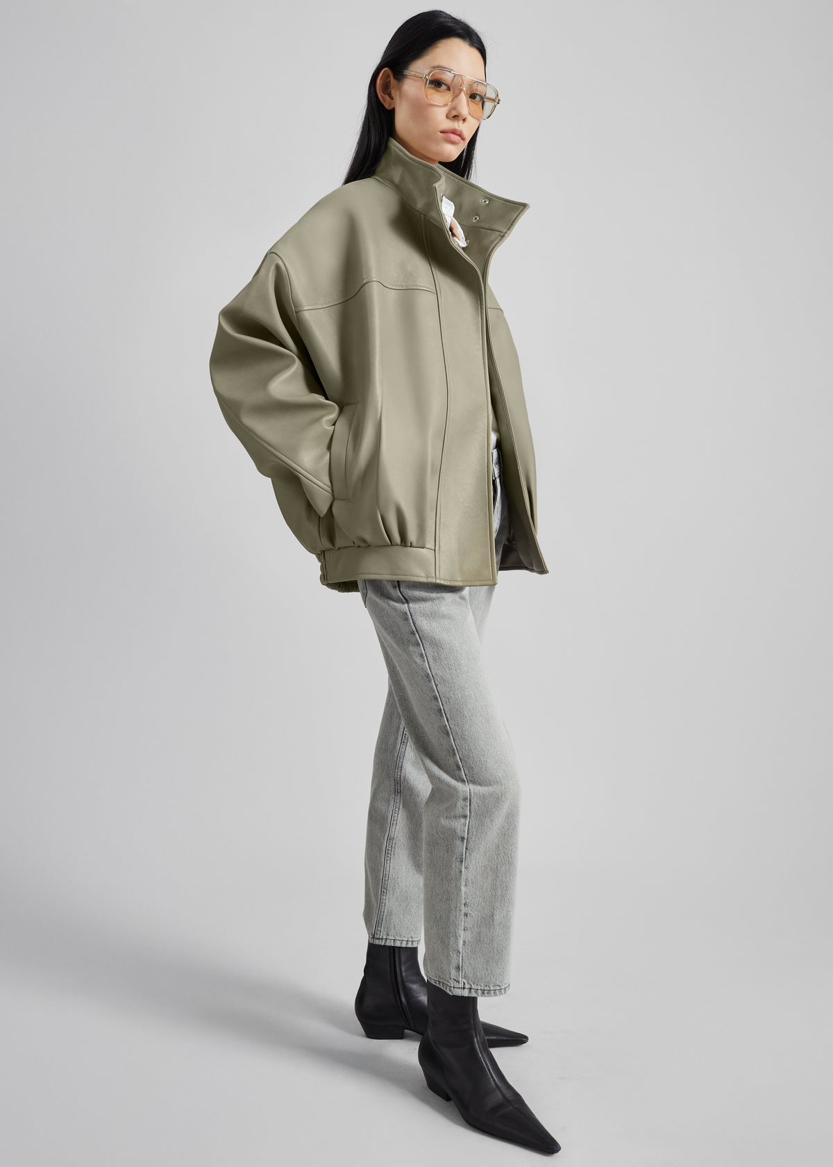 Veren Faux Leather Bomber Jacket - Sage - 8