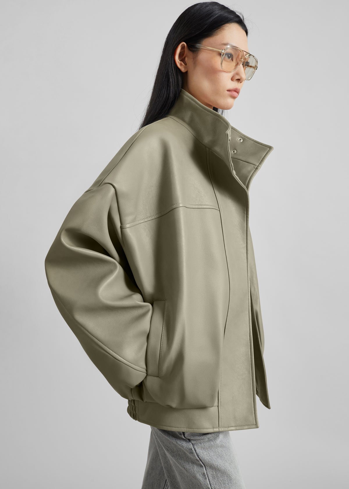 Veren Faux Leather Bomber Jacket - Sage - 2