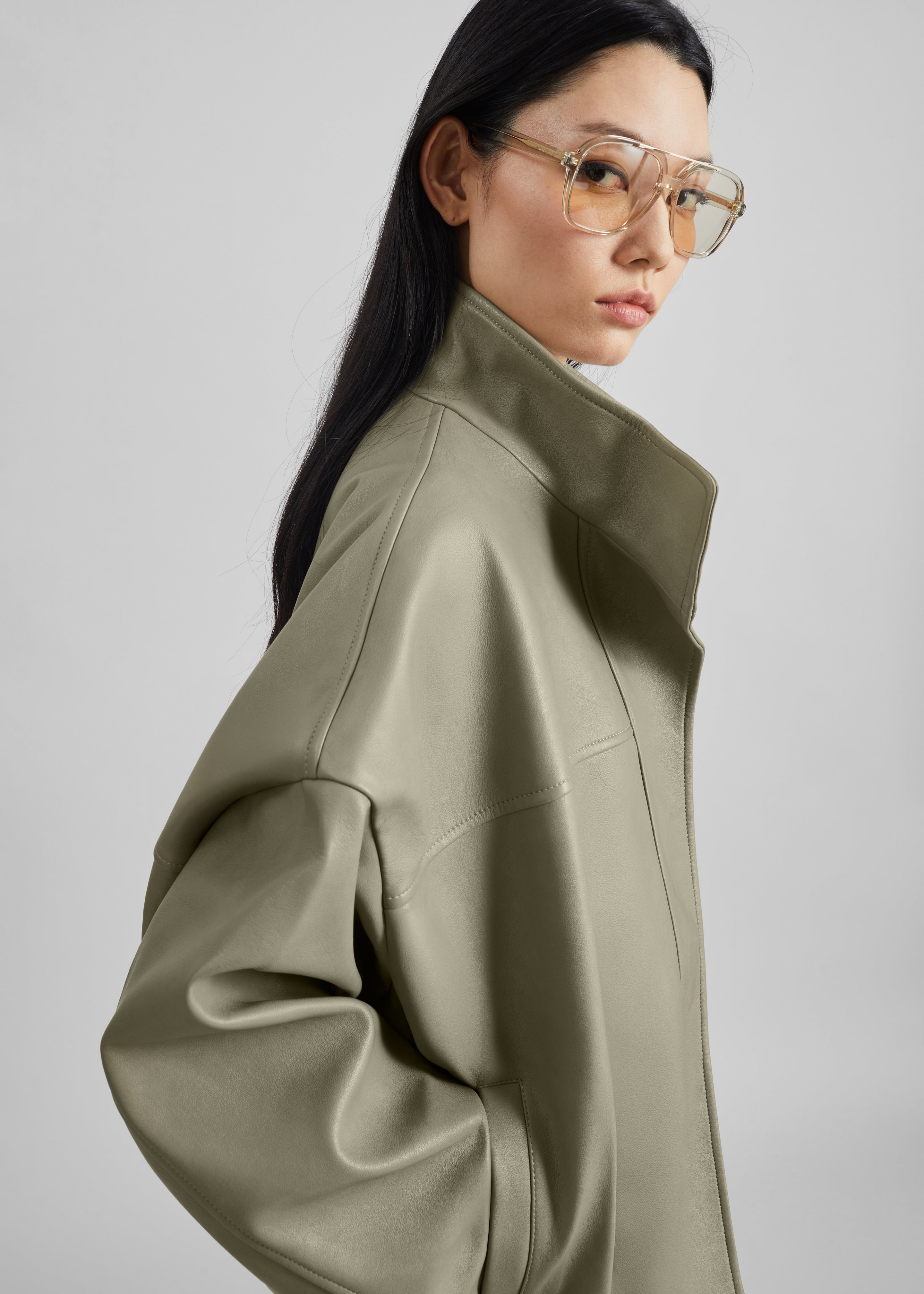 Veren Faux Leather Bomber Jacket - Sage - 9