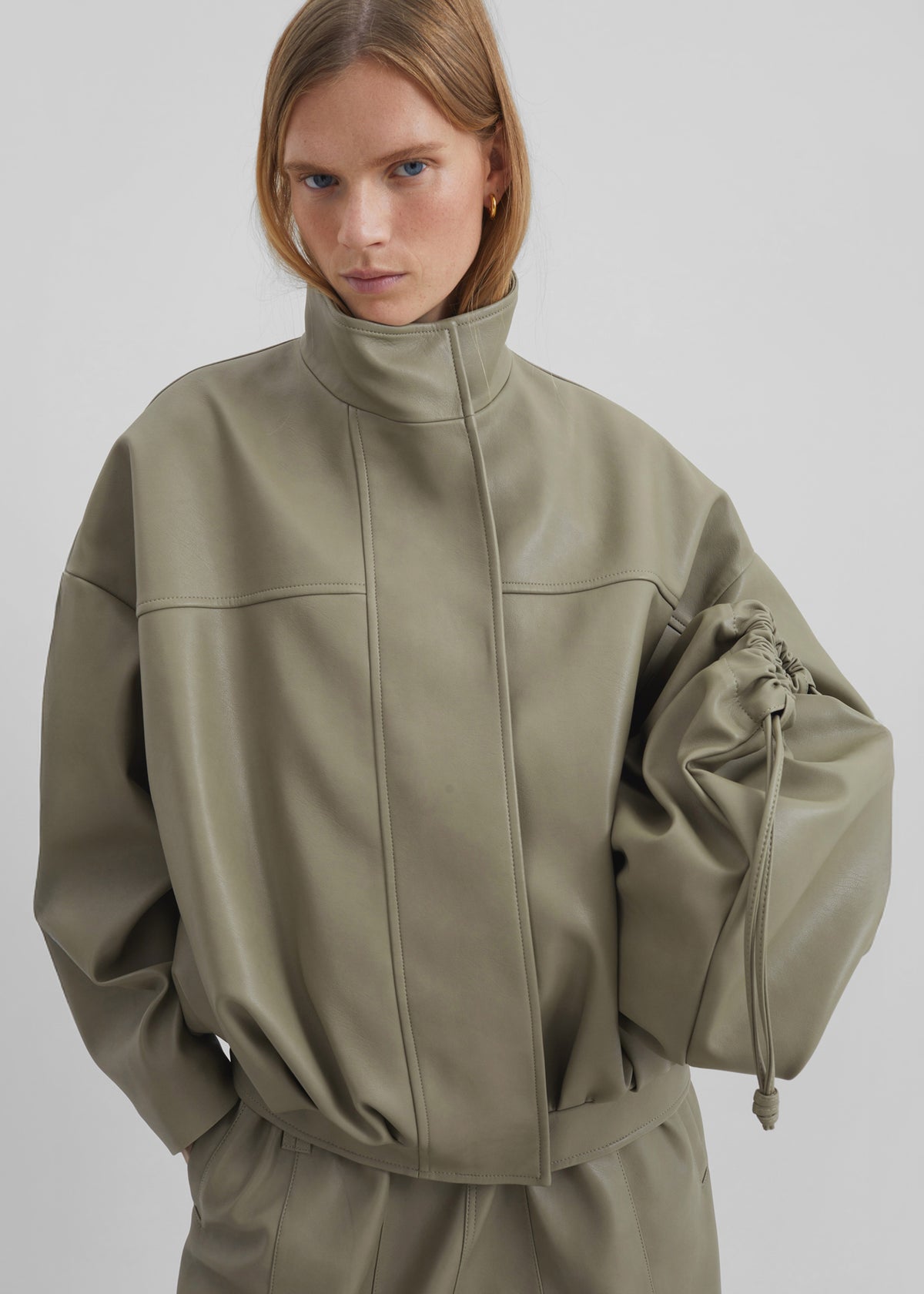 Veren Faux Leather Bomber Jacket - Sage - 7