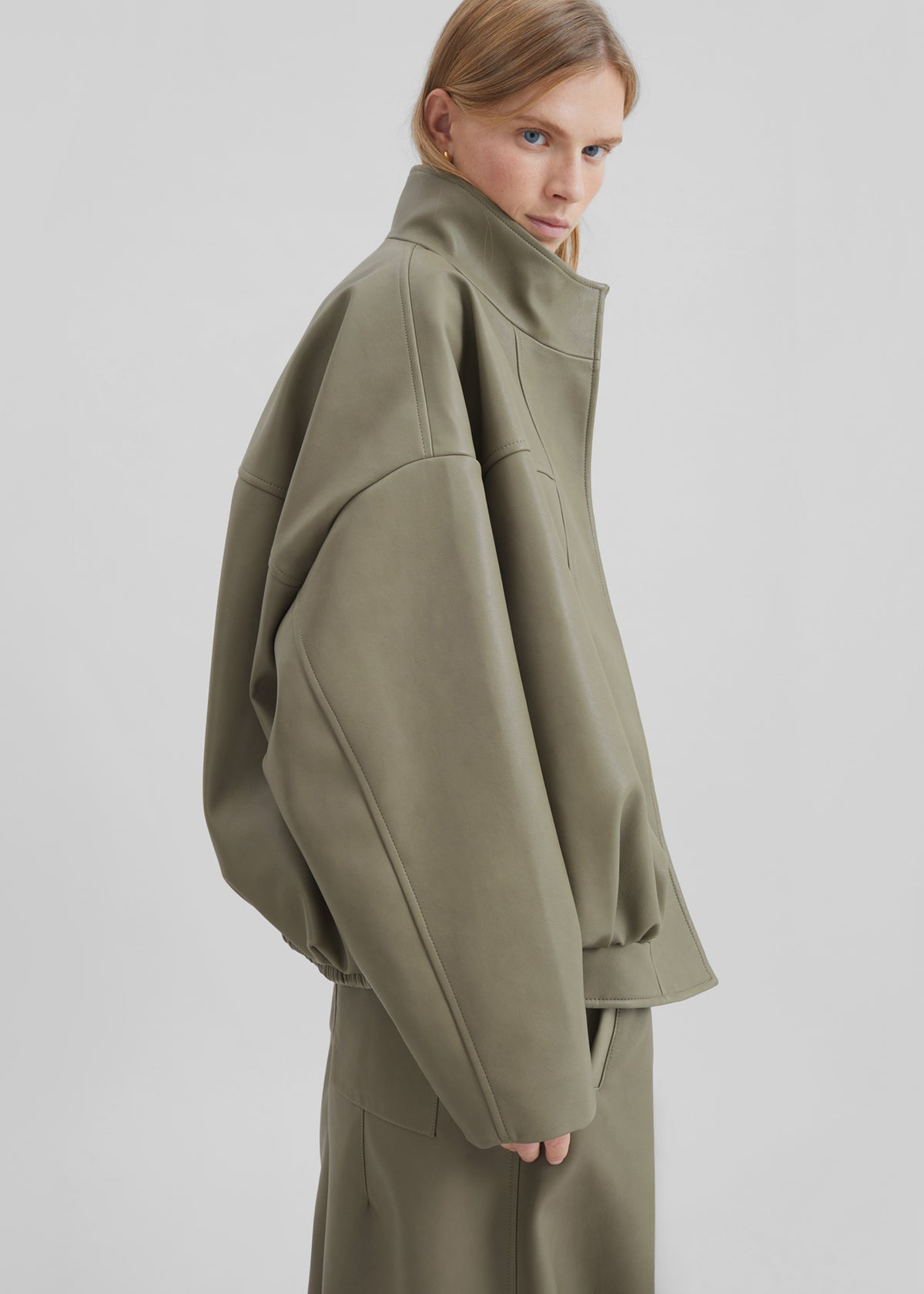 Veren Faux Leather Bomber Jacket - Sage - 6