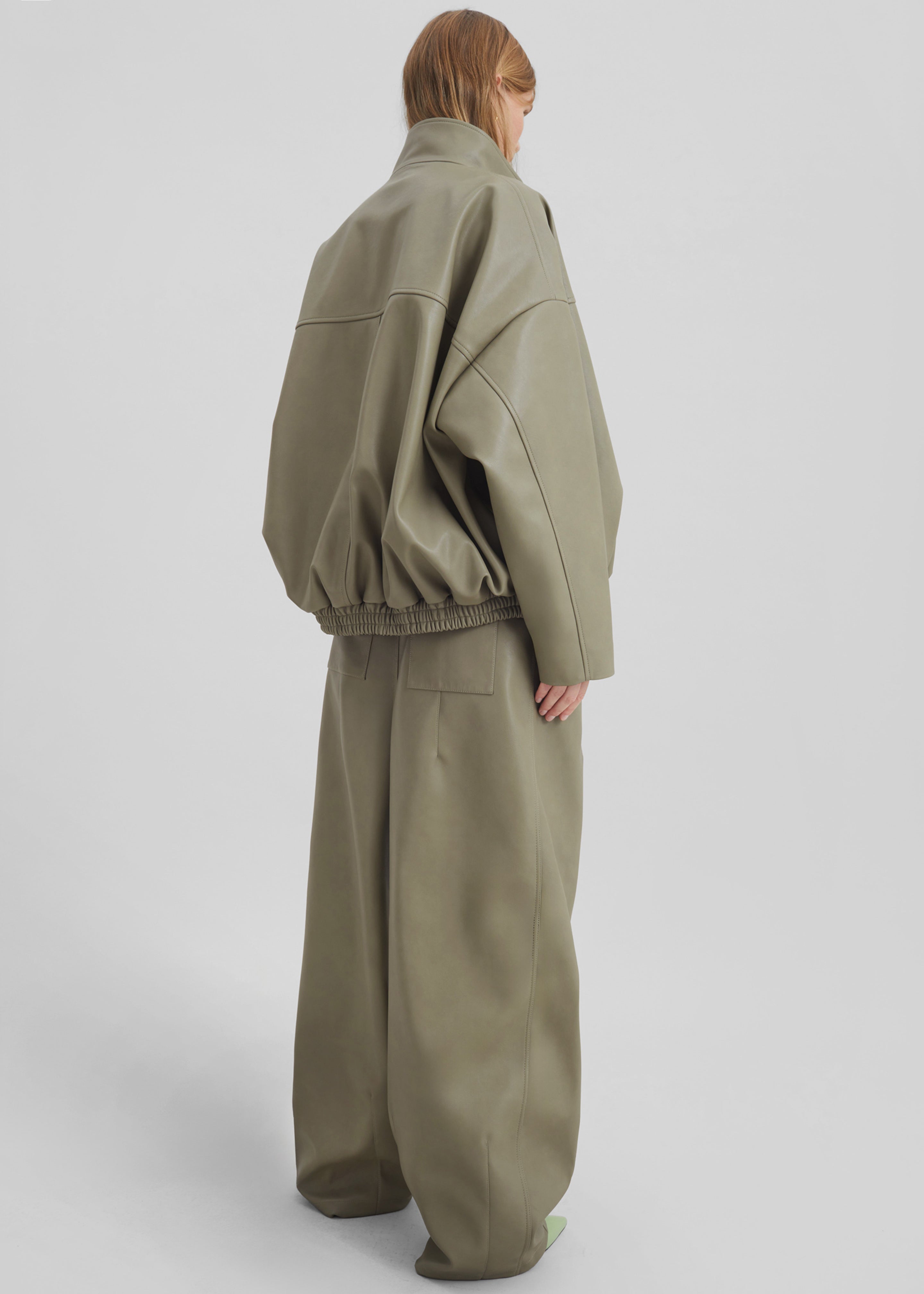 Veren Faux Leather Bomber Jacket - Sage - 10