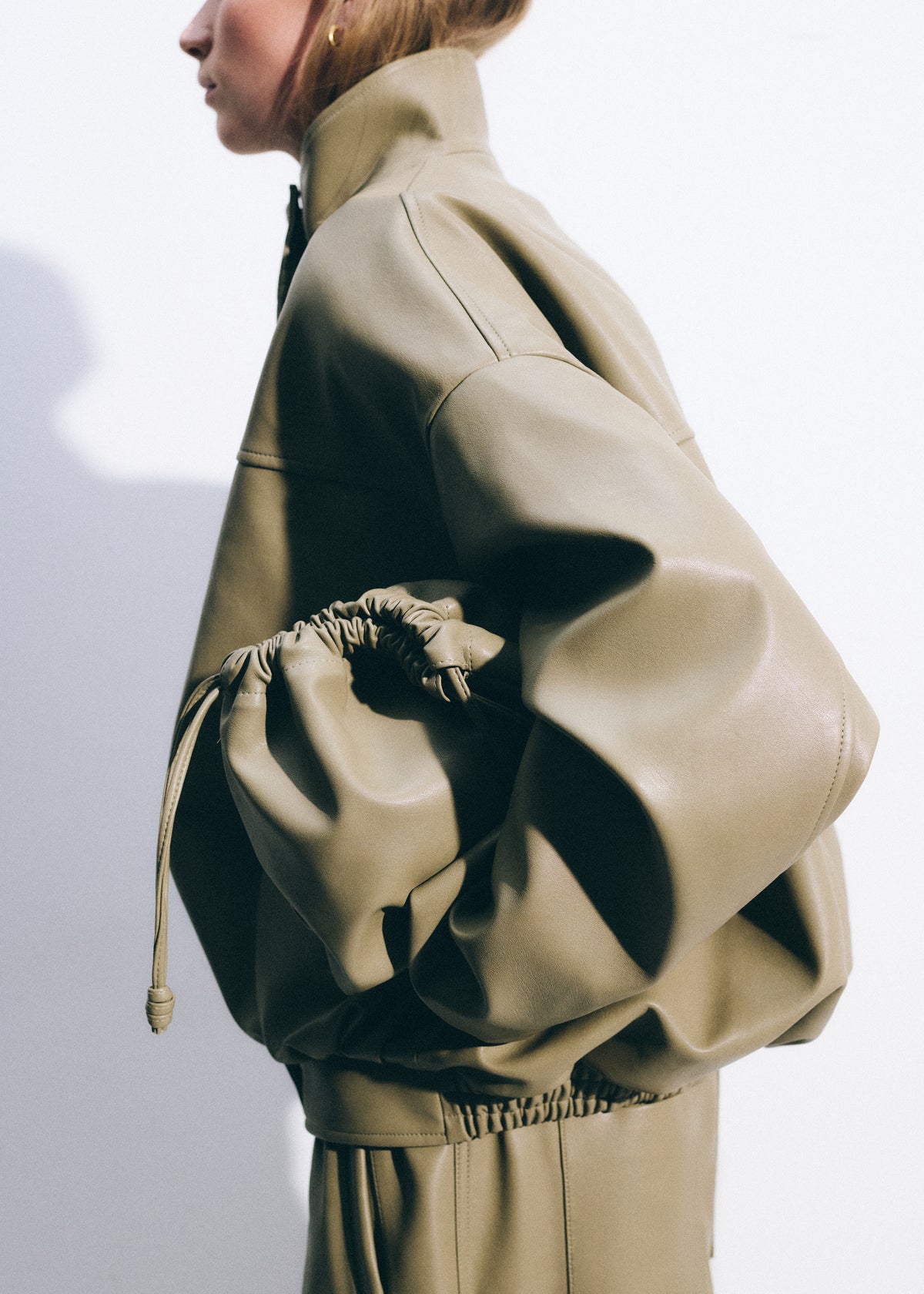 Veren Faux Leather Bomber Jacket - Sage - 4