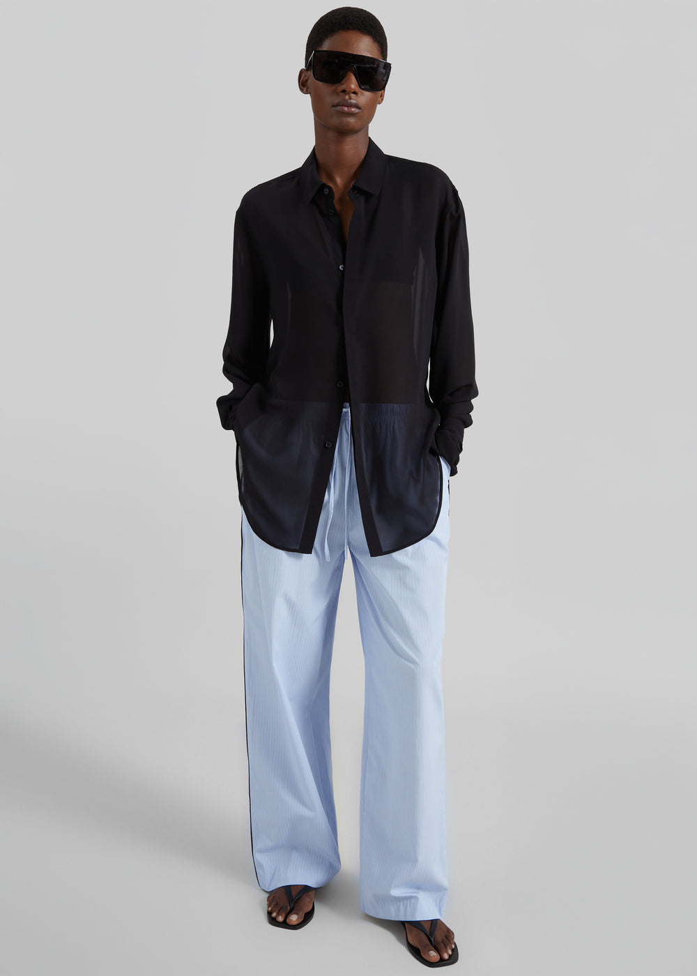 Verlin Sheer Chiffon Tie Cuff Shirt - Black